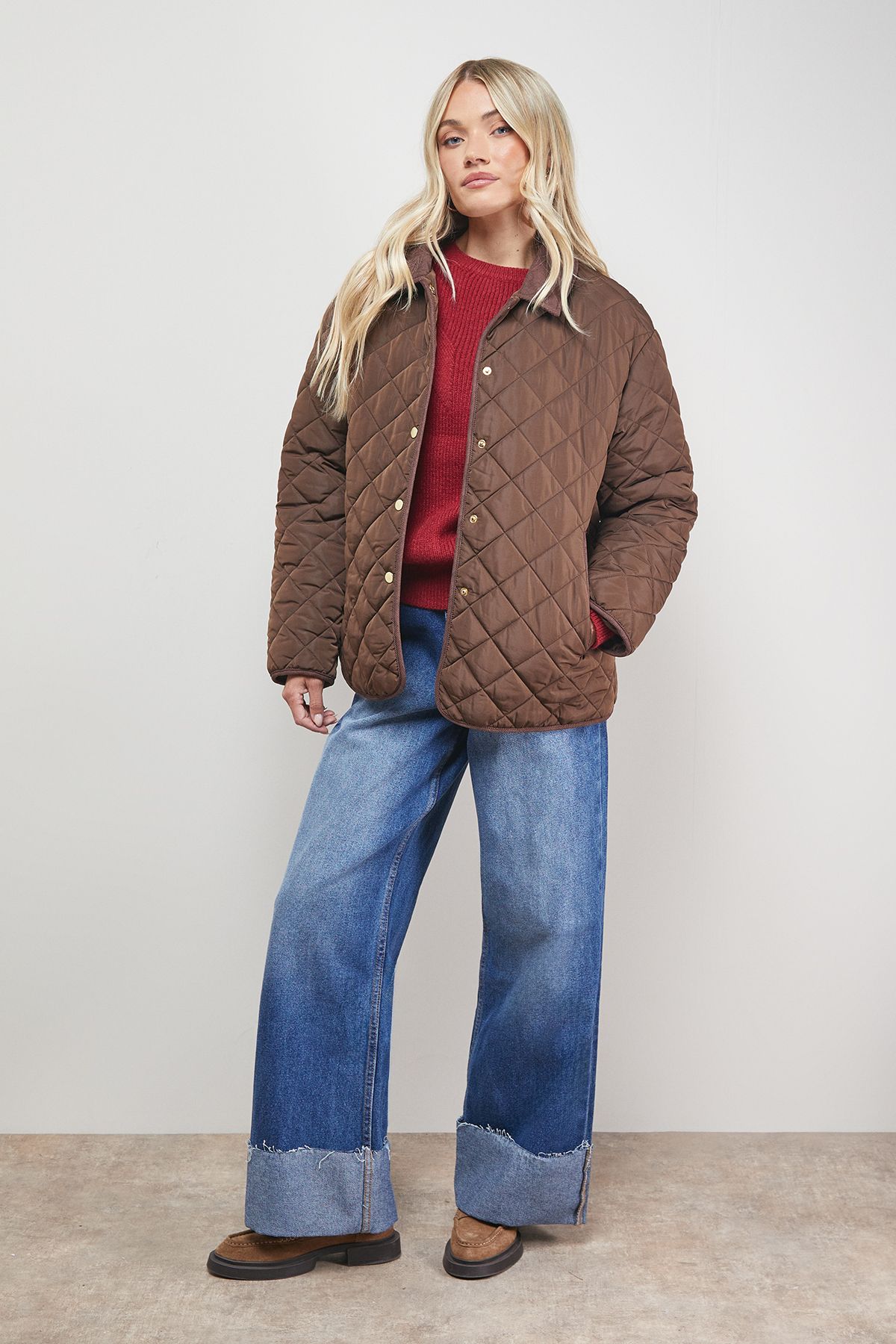 Oasis Padded Cord Collar Jacket Choc Brown image 1