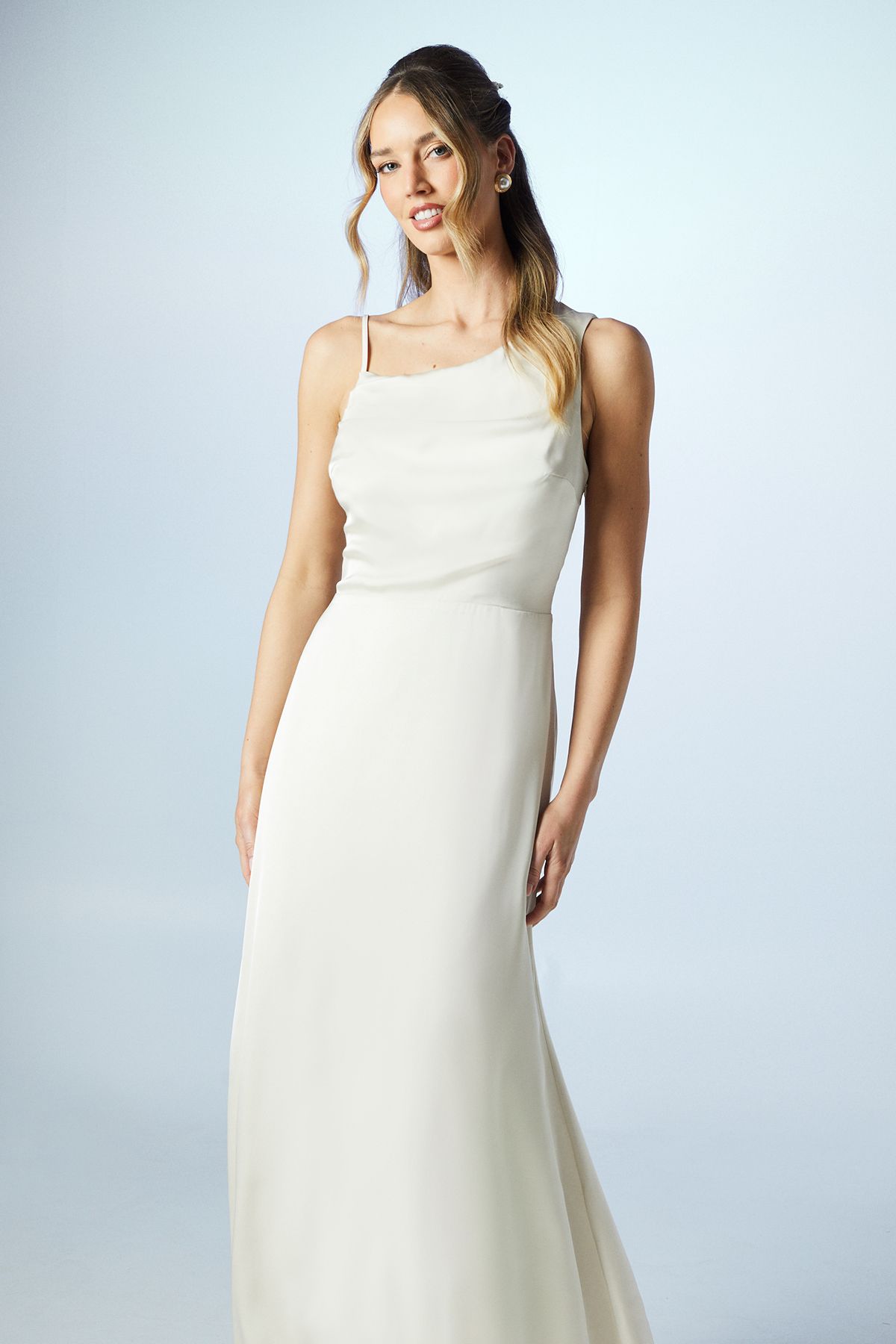 Coast Asymmetric Shoulder Satin Maxi Bridesmaid Dress Champagne image 2