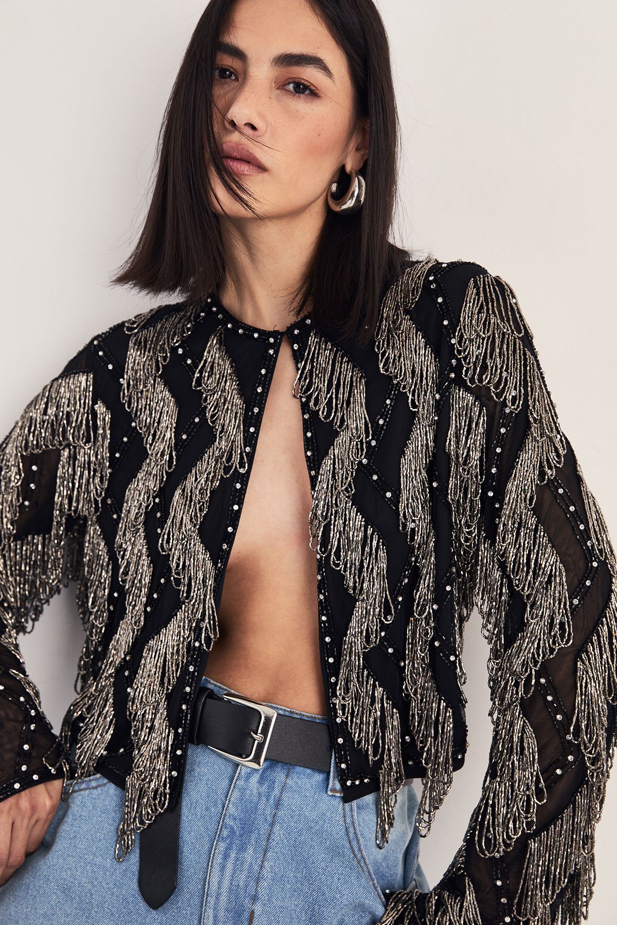 NastyGal Premium Loop Tassel Embellished Jacket Black image 3