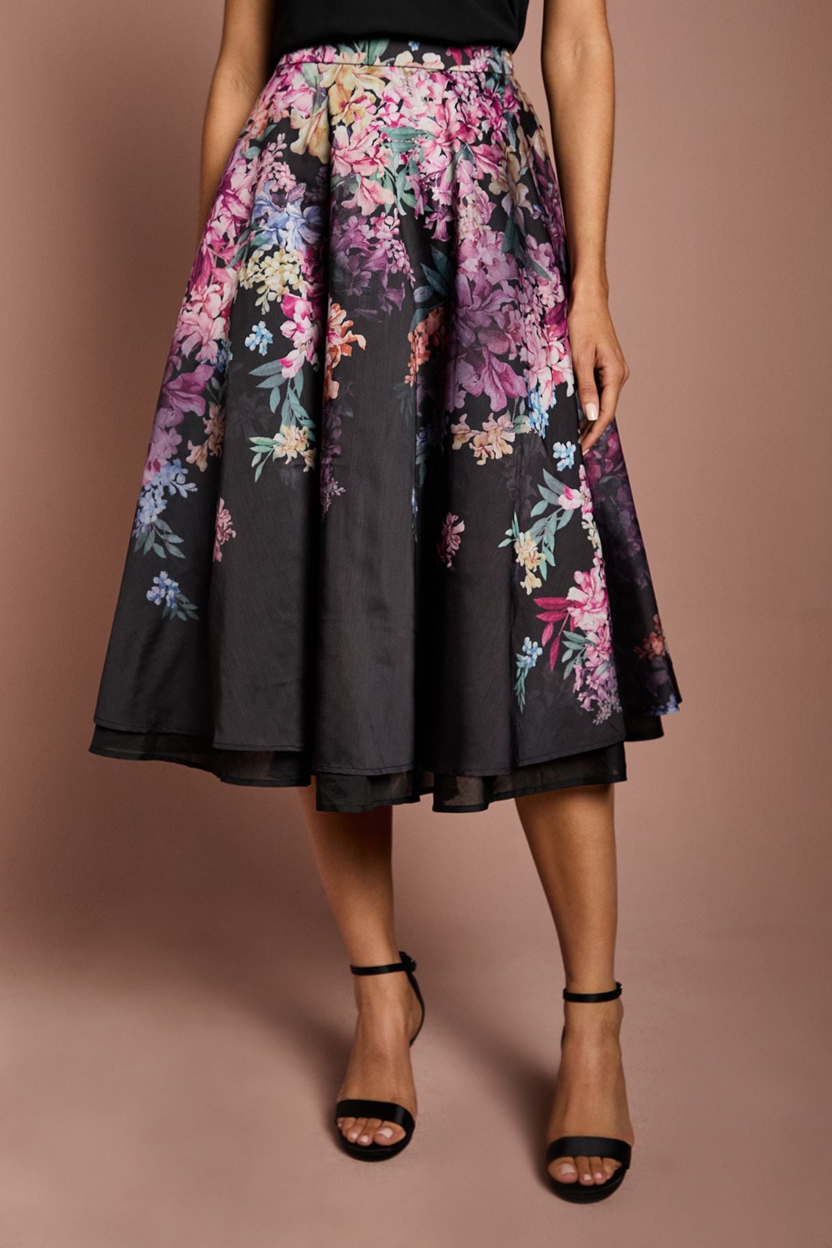 Coast Printed Organza Midi Skirt Black image 2