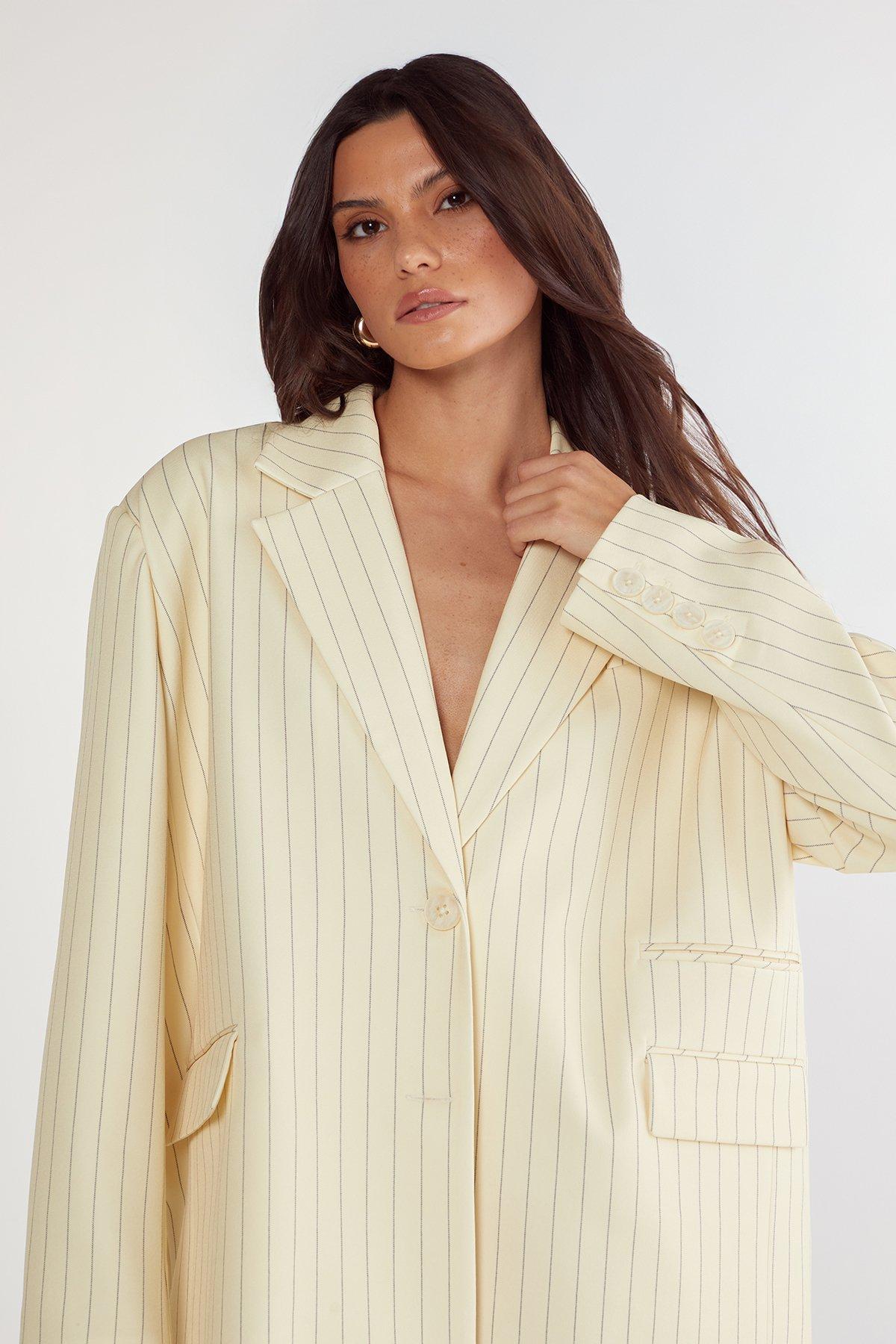 NastyGal Butter Pinstripe Tailored Blazer Butter image 2