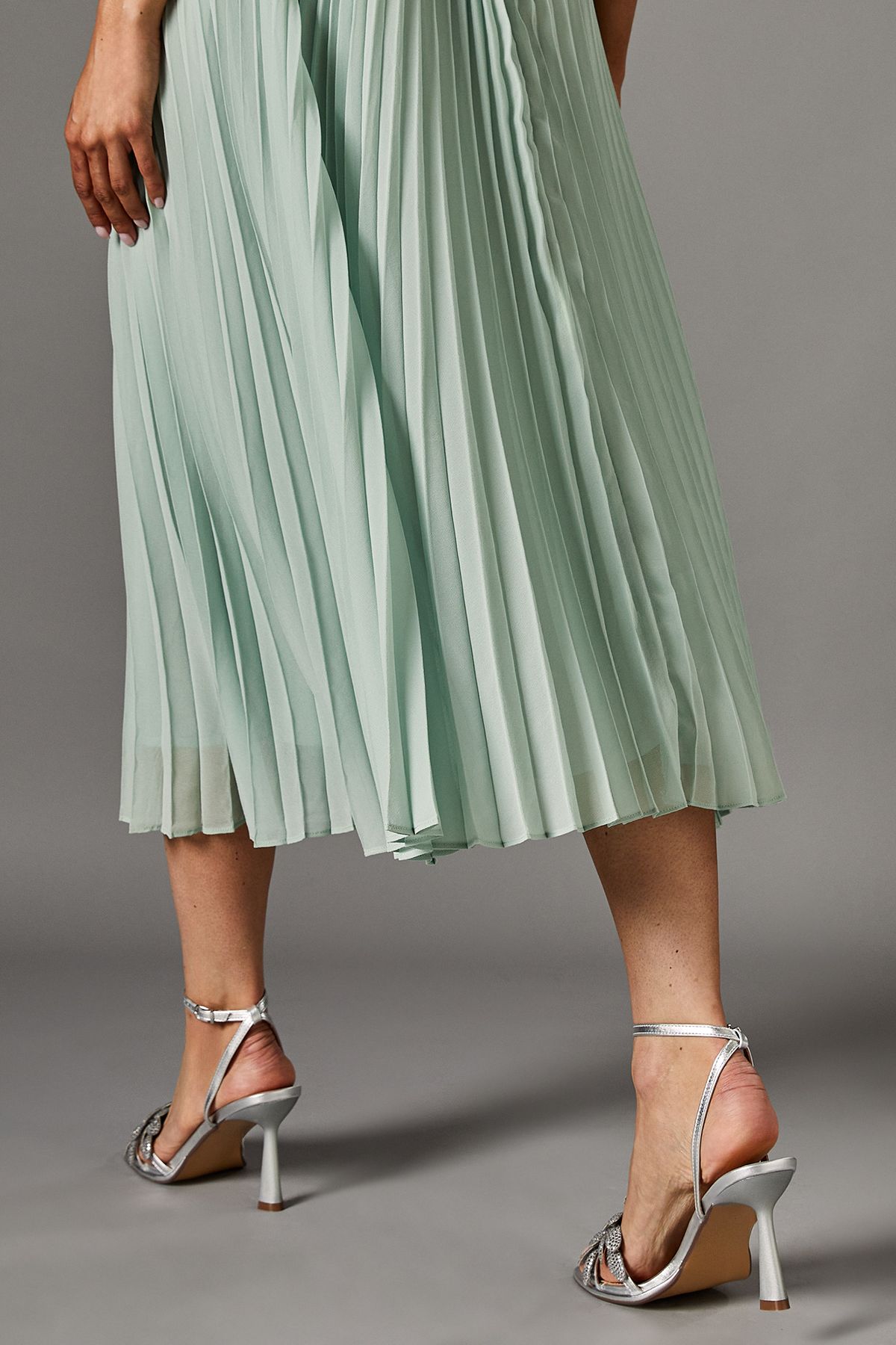 Coast Sandie Faux Metallic Leather Diamante Petal High Heel Platform Sandals Silver image 3