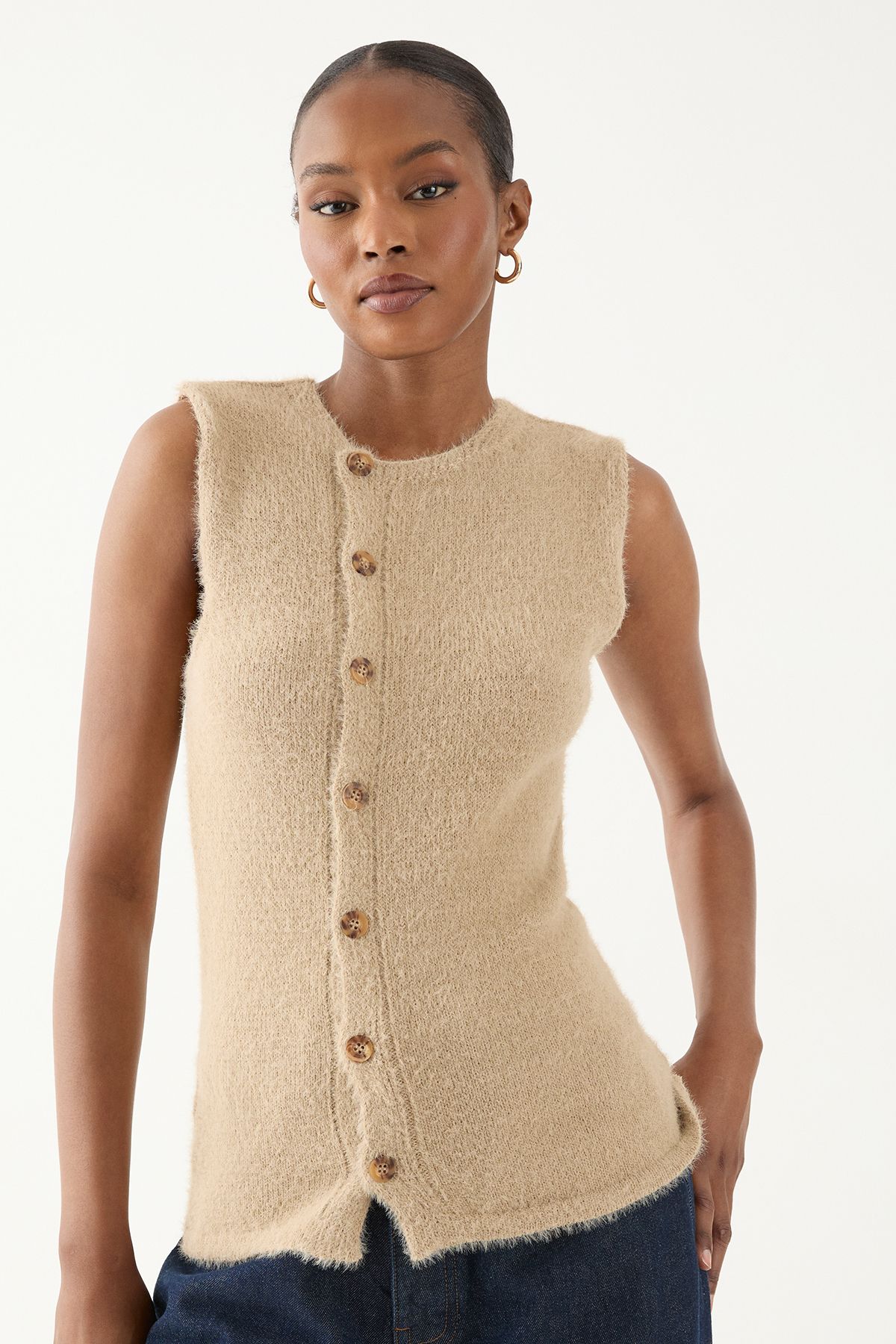 MissPap Eyelash Knit Sleeveless Top Taupe image 3