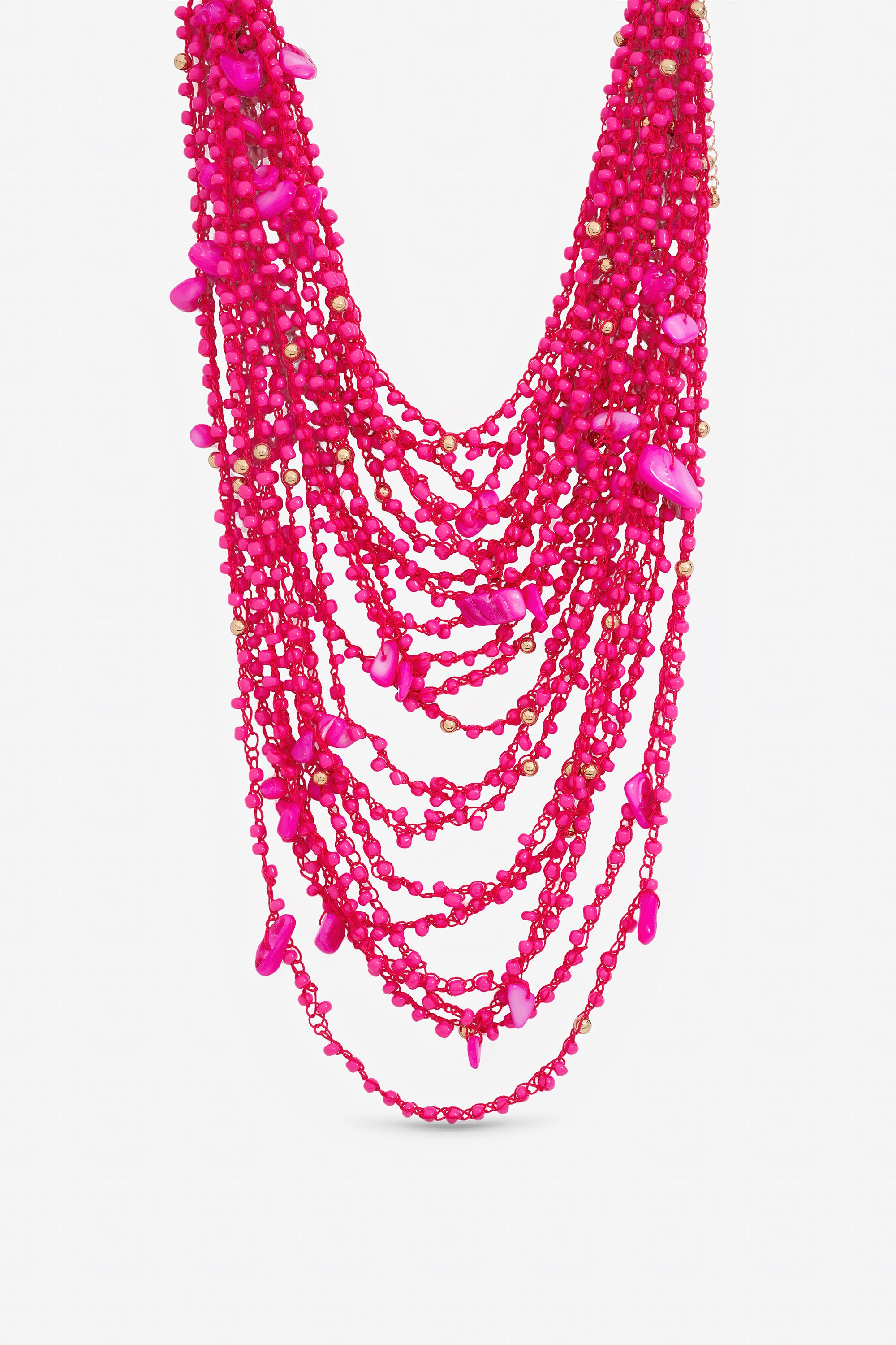 Mood Pink Beaded Statement Multirow Necklace