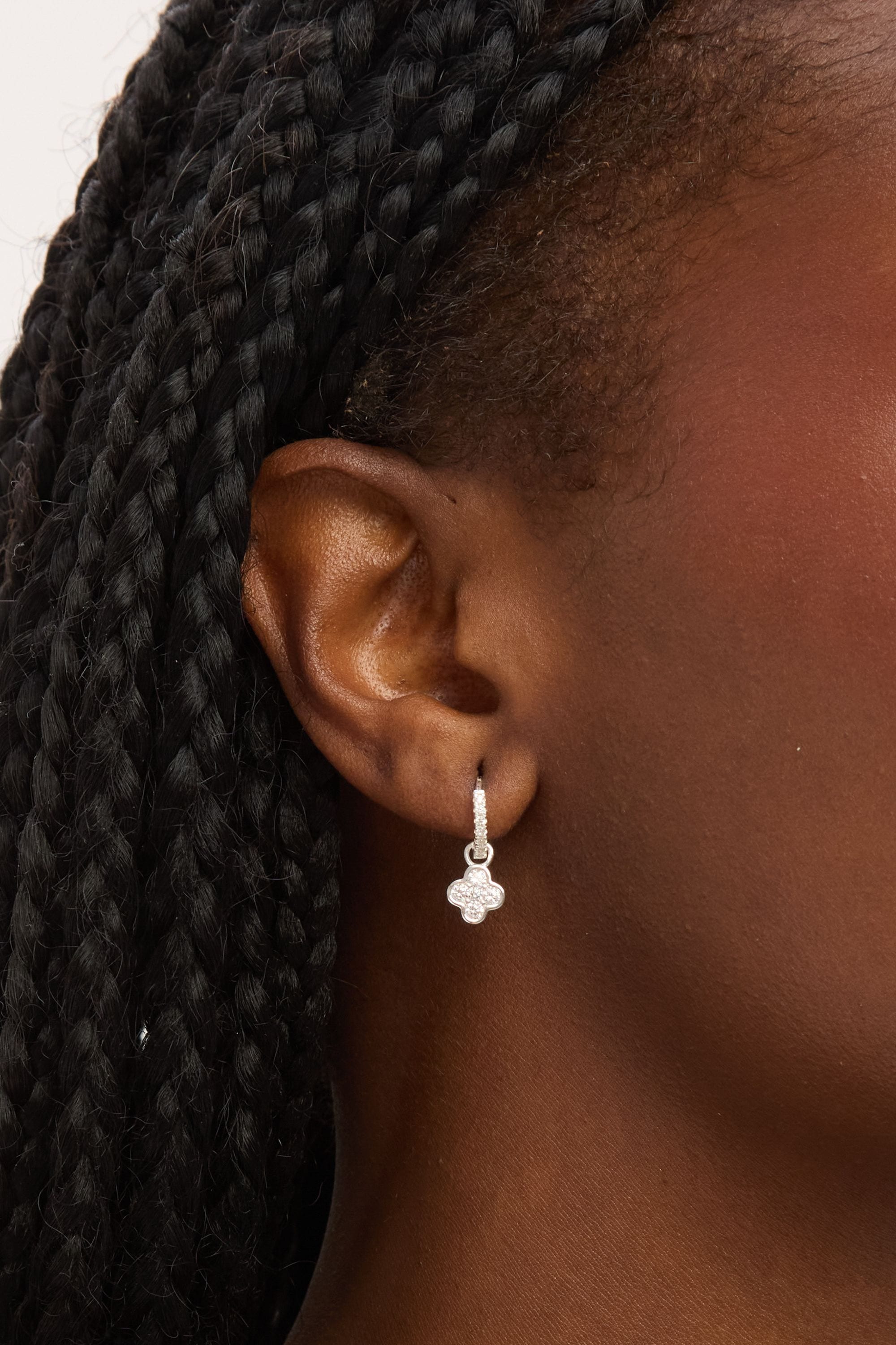 Simply Silver Sterling Silver 925 Polished and Cubic Zirconia Clover Charm Hoop Earrings image 2