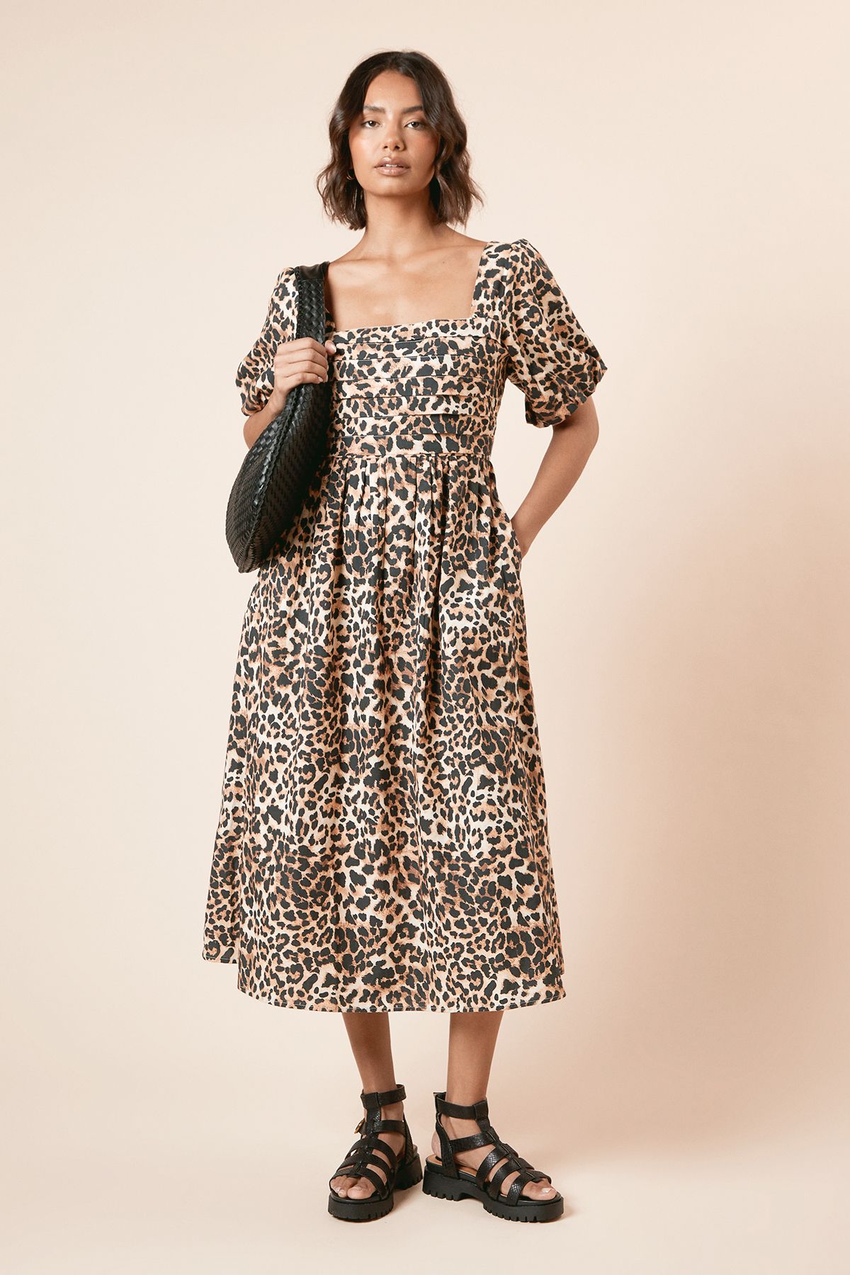 Dorothy Perkins Leopard Pleated Bodice Midi Dress Leopard image 2