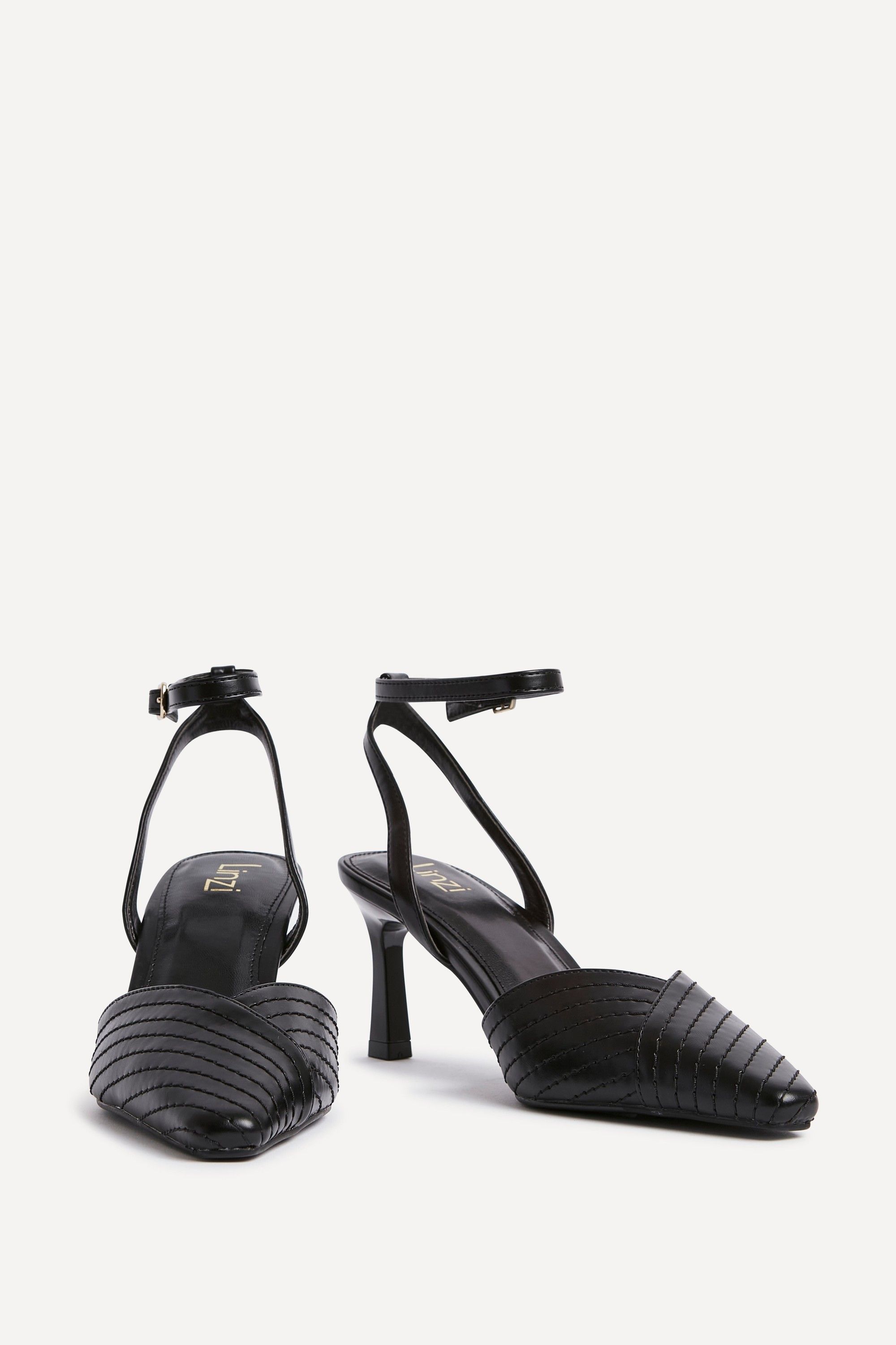 Linzi Siren Black Faux Leather Quilted Court Heel image 3