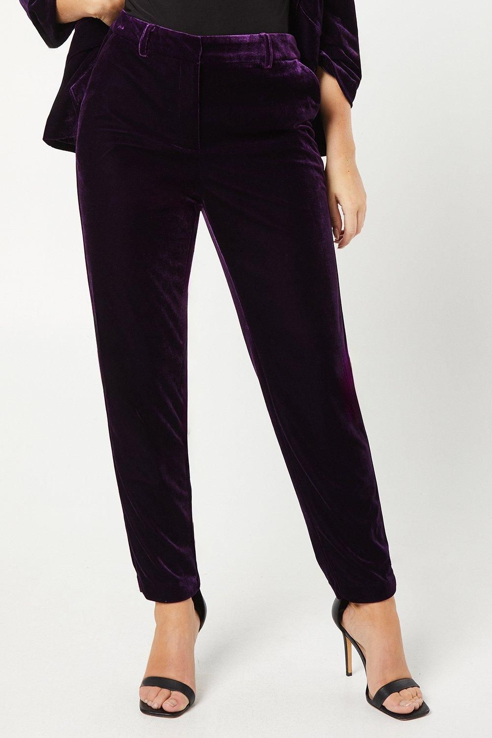 Dorothy Perkins Velvet Tailored Trouser Midnight Purple image 1
