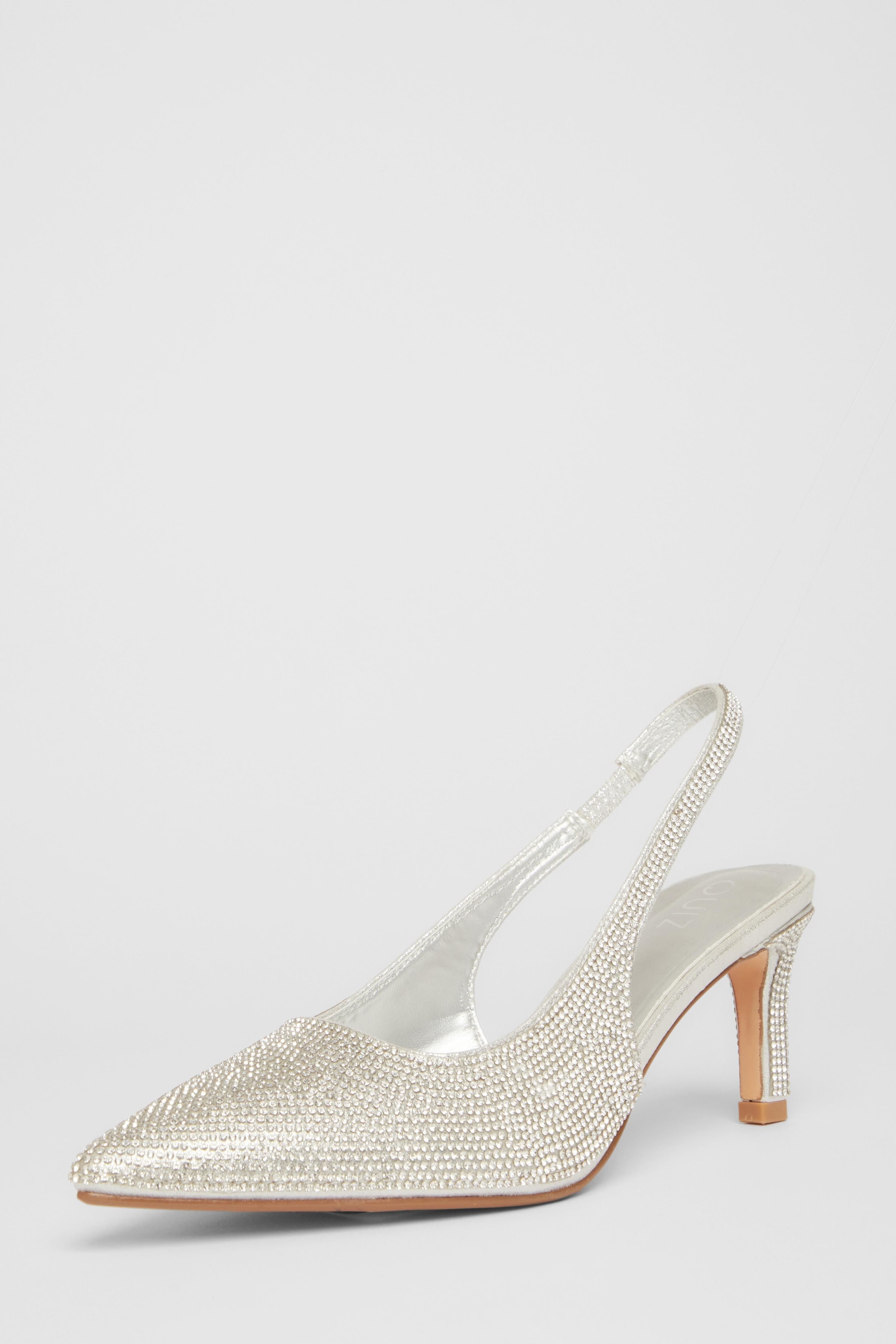 Quiz Silver Diamante Sling Back Heels image 1