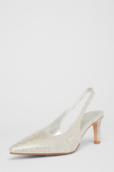 Quiz Silver Diamante Sling Back Heels