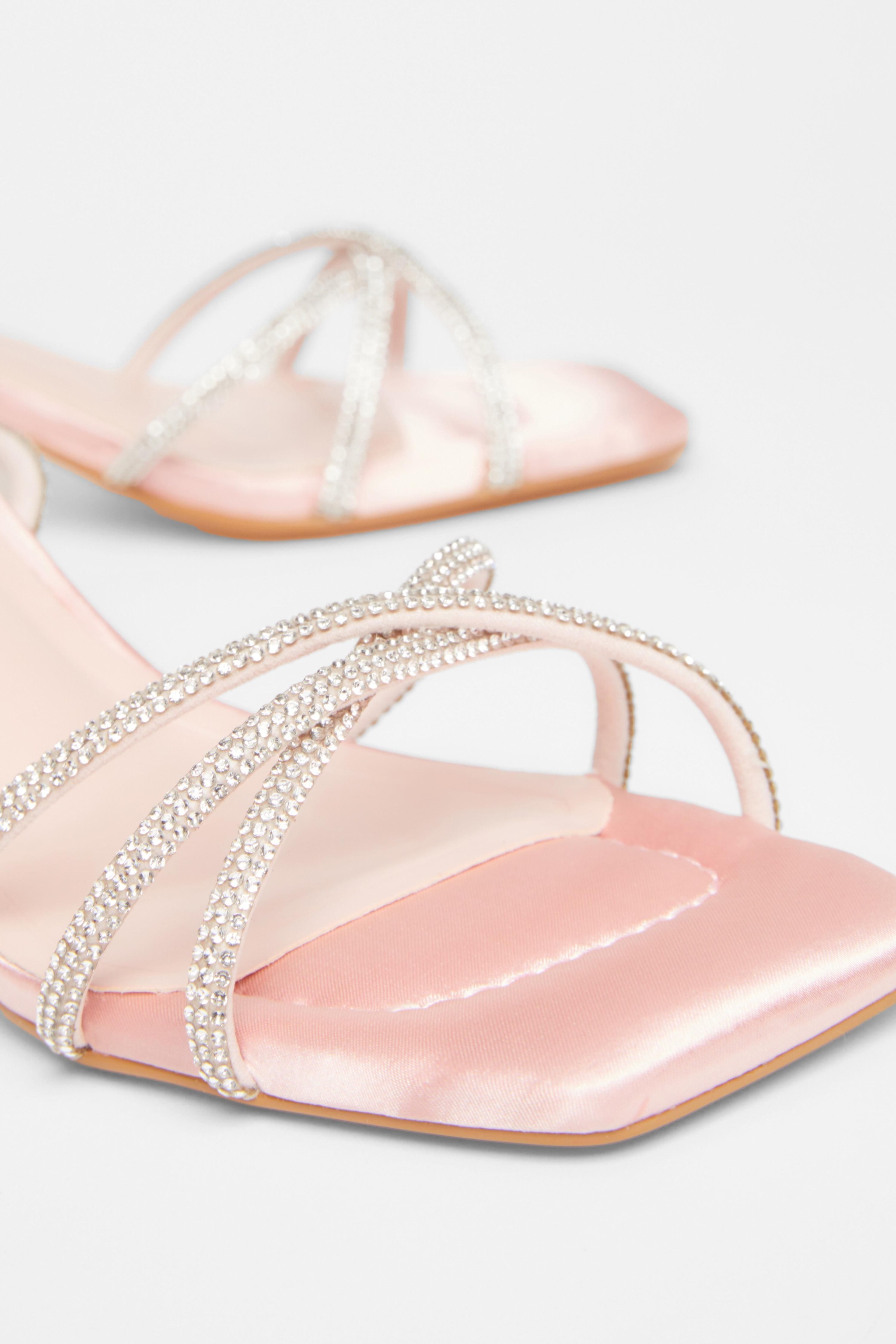 Quiz Pale Pink Diamante Strap Block Heels image 4