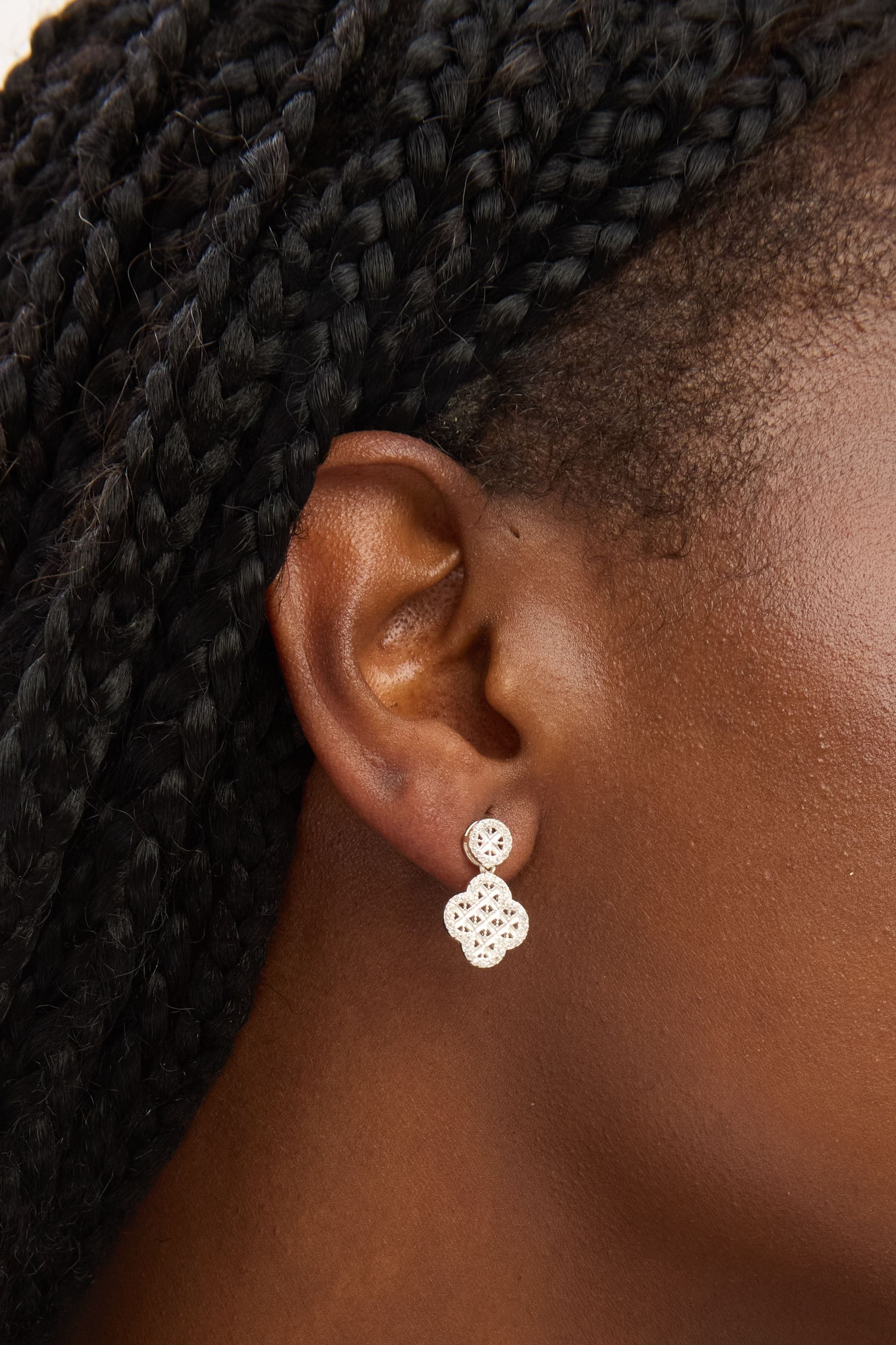 Simply Silver Sterling Silver 925 Textured Double Drop Clover Earrings image 2