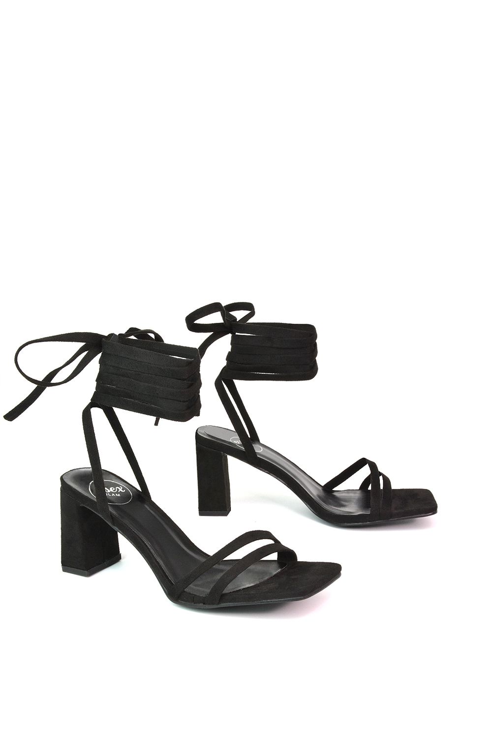 XY London 'Tanyel' Strappy Lace up Faux Suede Mid Block Heel Sandals image 3