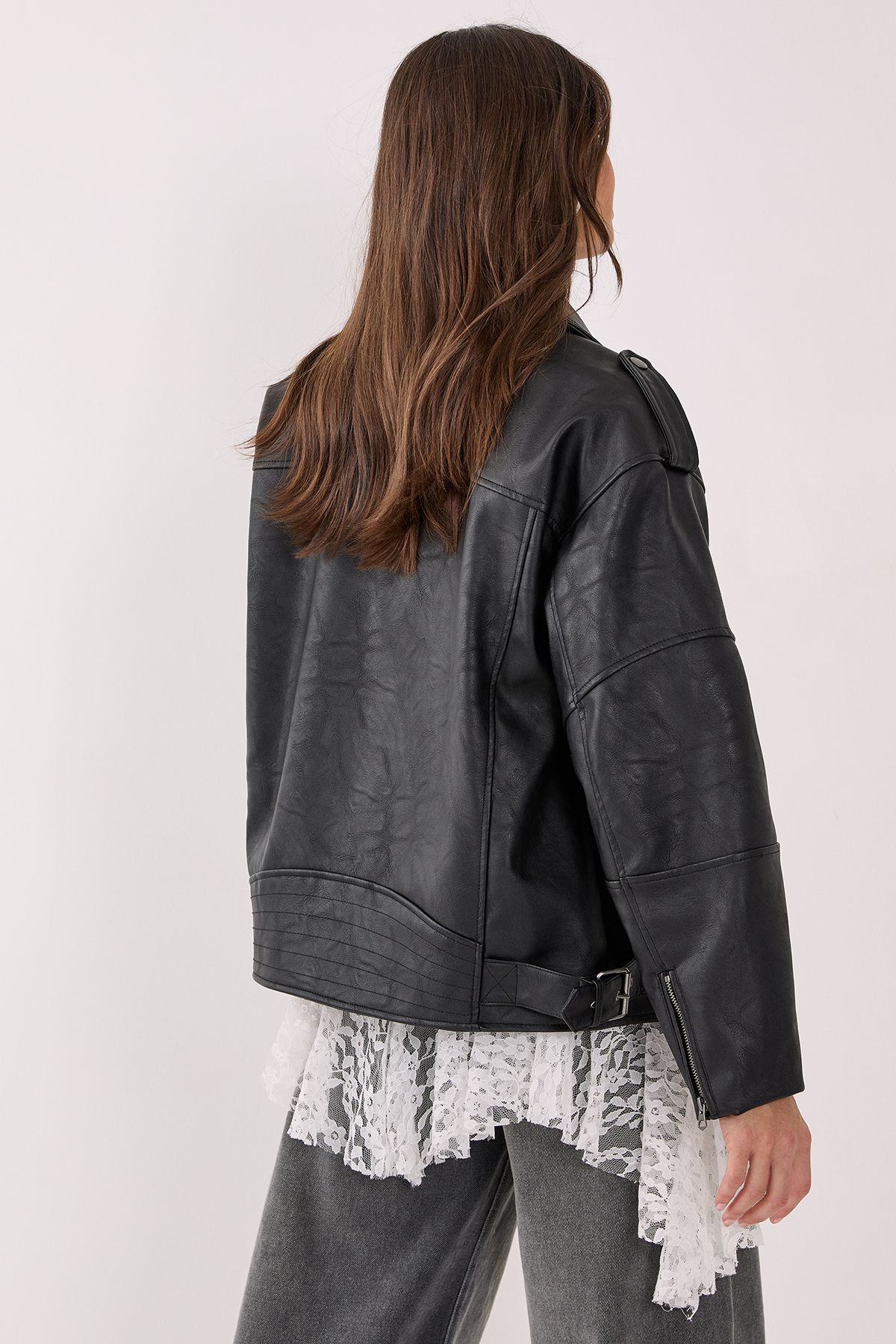 NastyGal Faux Leather Biker Jacket Black image 4