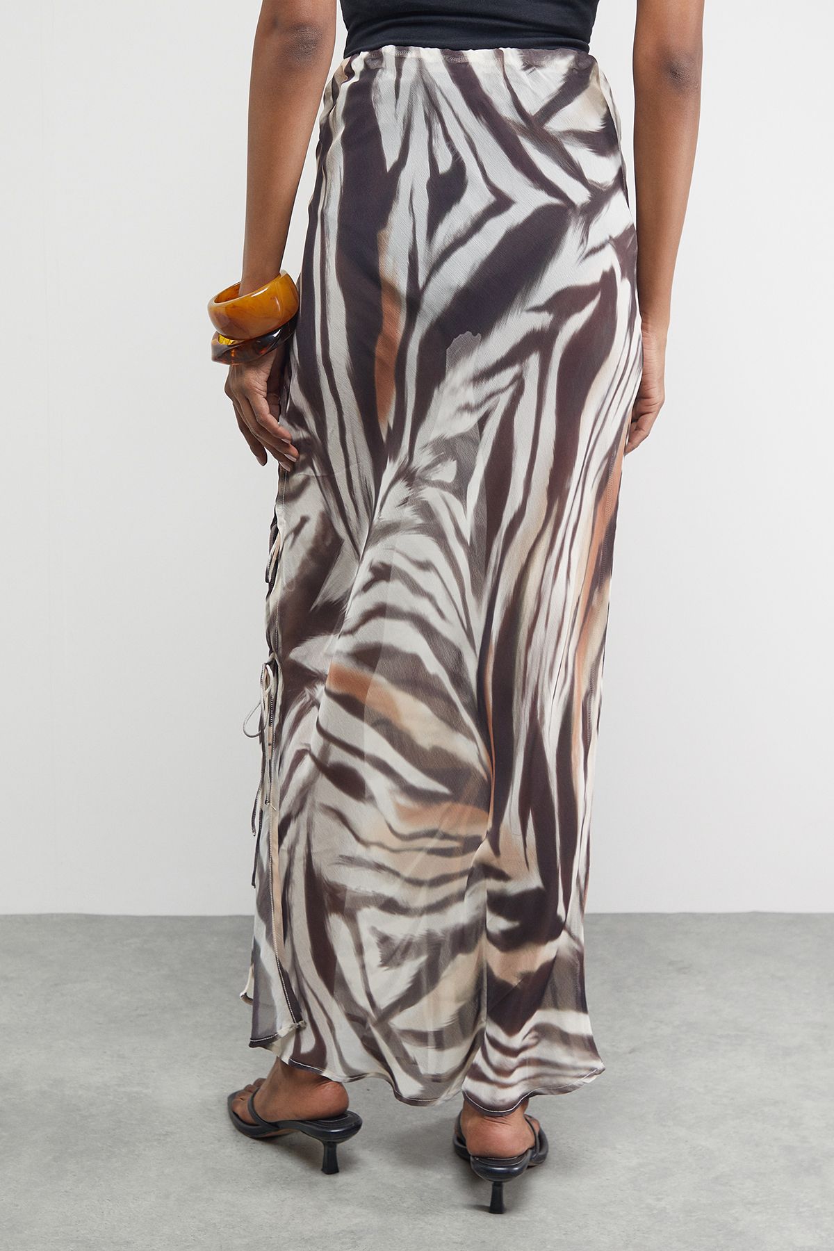 Warehouse Chiffon Tie Side Column Midi Skirt Zebra image 3