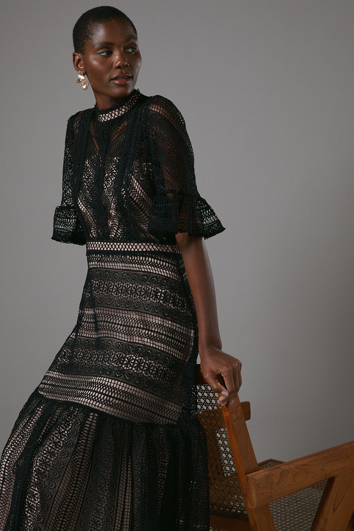 Coast Lace Tiered Midi Dress Black image 2