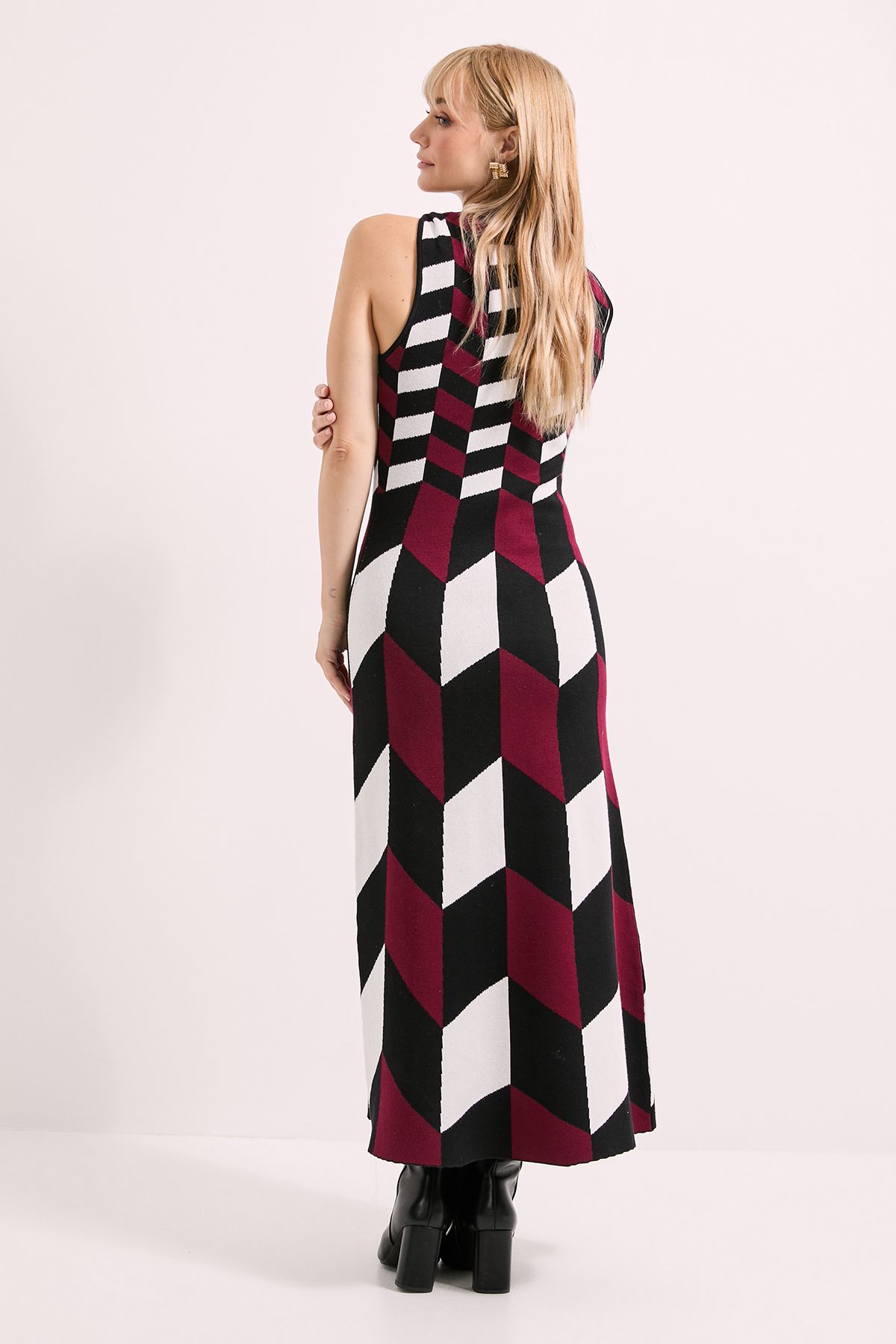 Principles Mono Geo Neck Trim Knitted Dress Mono image 3