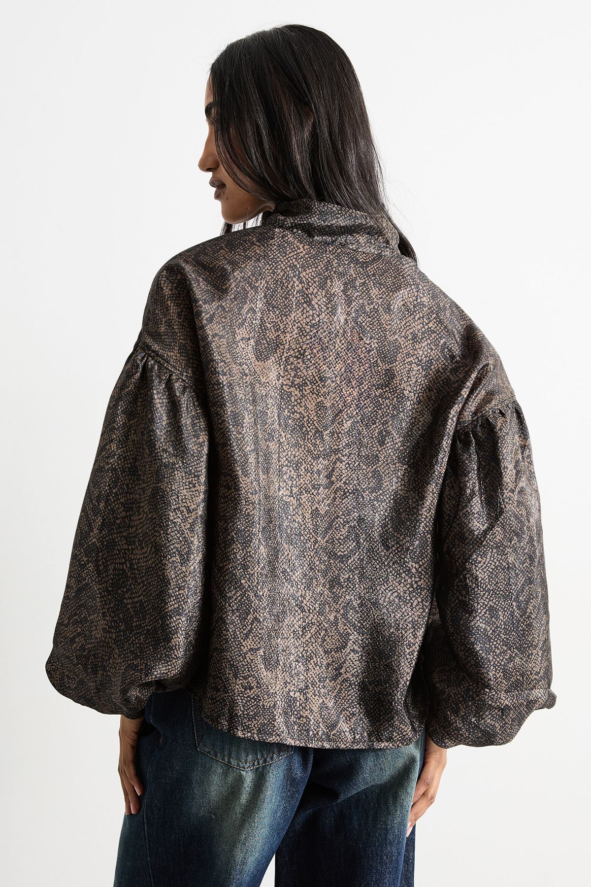 Warehouse Printed Pussybow Tie Neck Blouson Sleeve Blouse Animal image 3