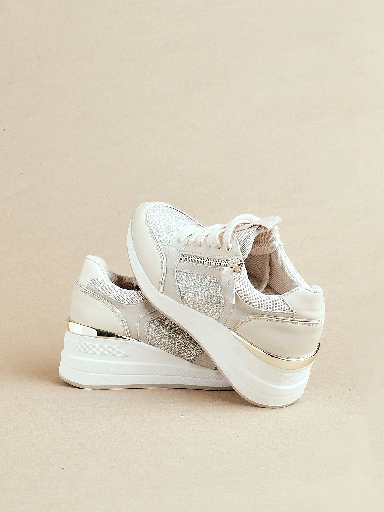 Linzi Everett Gold & Nude Wedged Trainer image 2