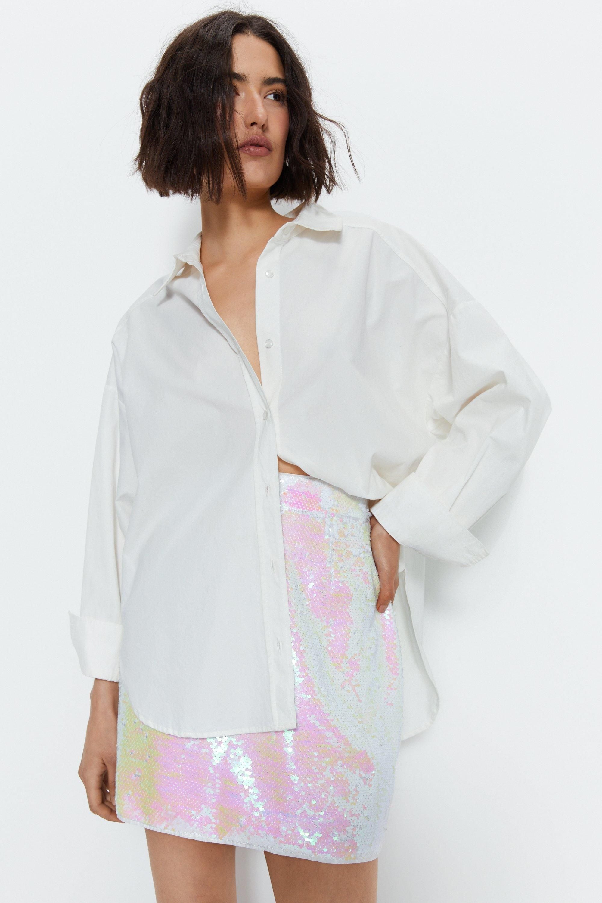 Warehouse Premium Sequin Mini Skirt White image 1