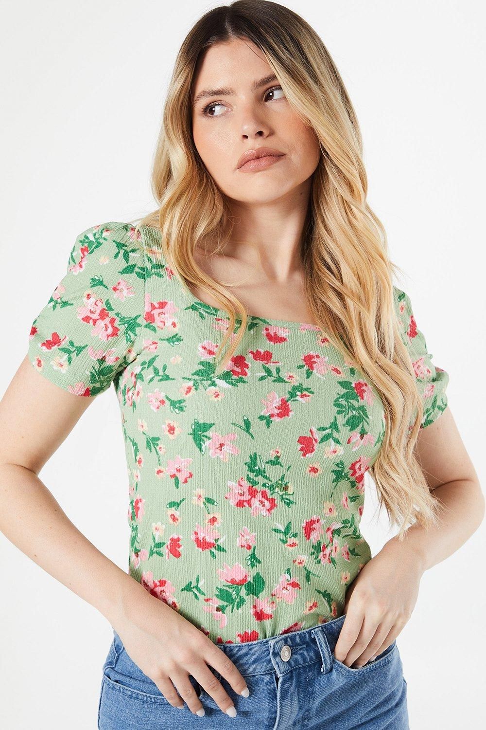 Dorothy Perkins Puff Sleeve Knot Detail Top Floral image 4