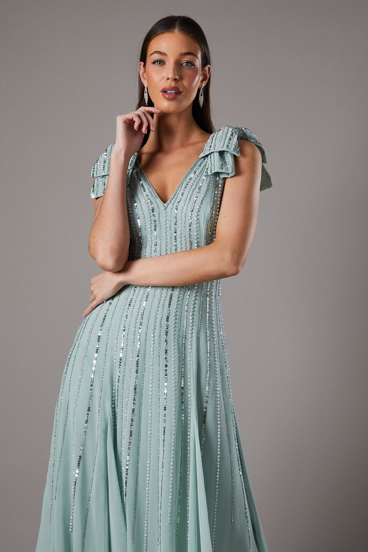 Coast Bow Shoulder Embellished Midi Dress Sage image 2