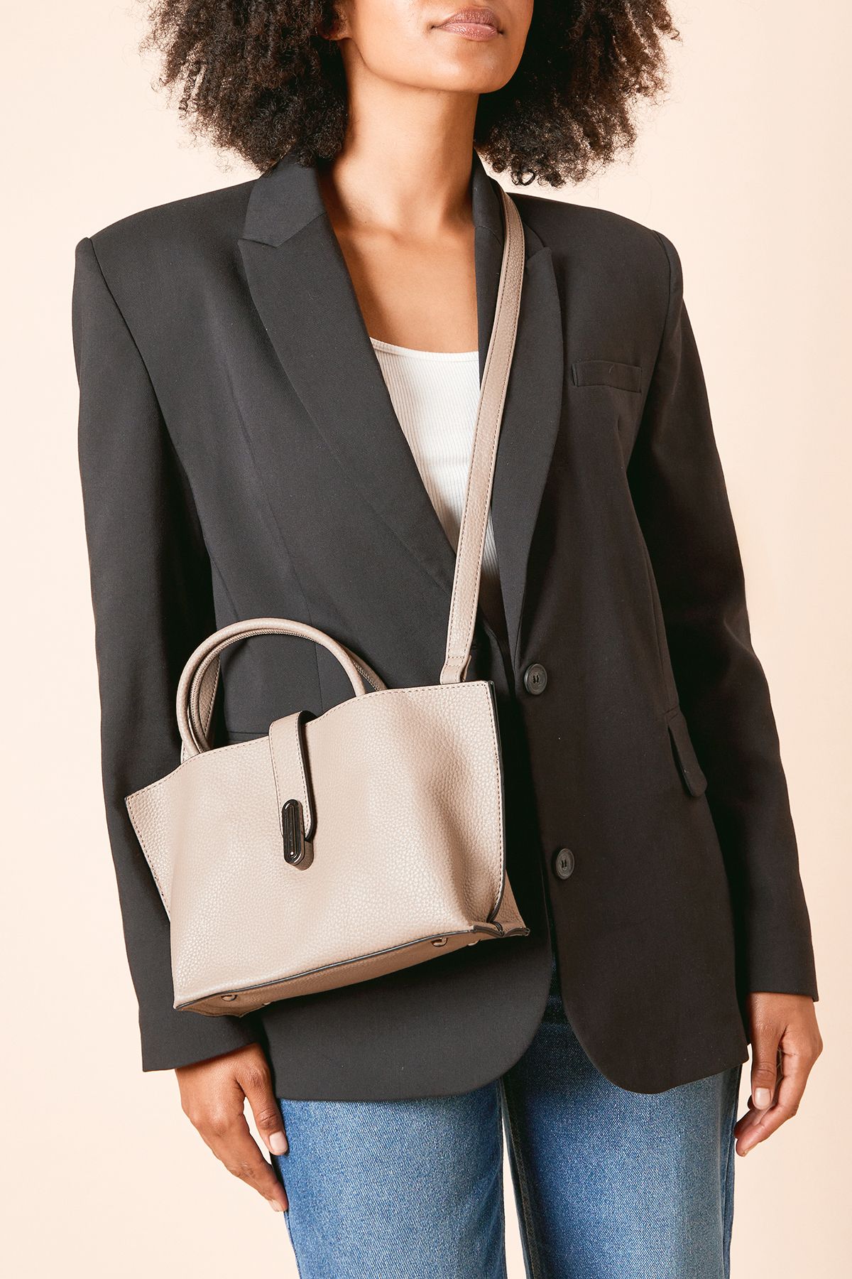 Dorothy Perkins Bolton Faux Leather Shopper Tote Bag With Crossbody Strap Taupe image 2