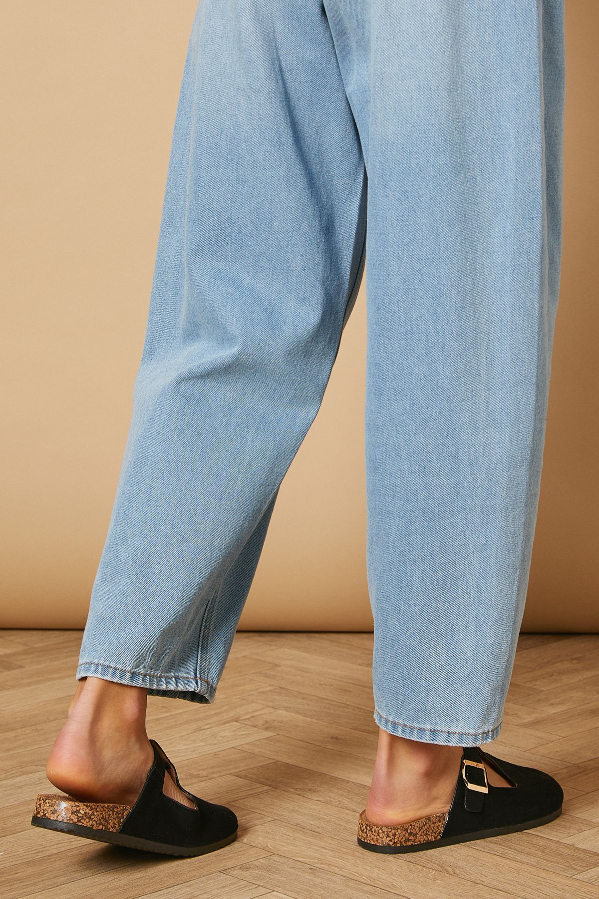 Oasis Emmeline Faux Suede T Bar Mary Jane Closed Toe Footbed Mules Natural Black image 4