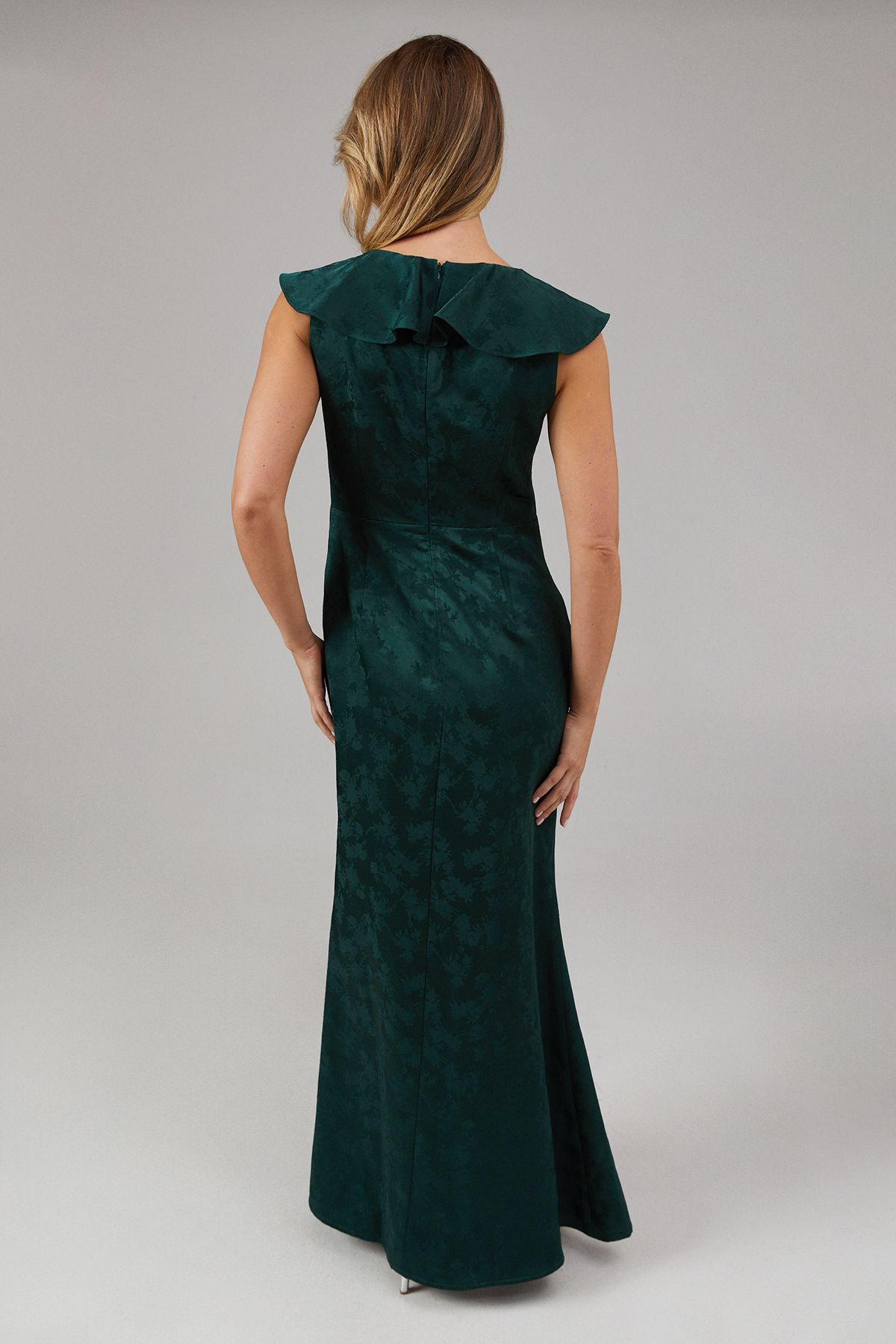 Oasis Satin Jacquard Ruffle V Neck Bridesmaid Dress Emerald image 3