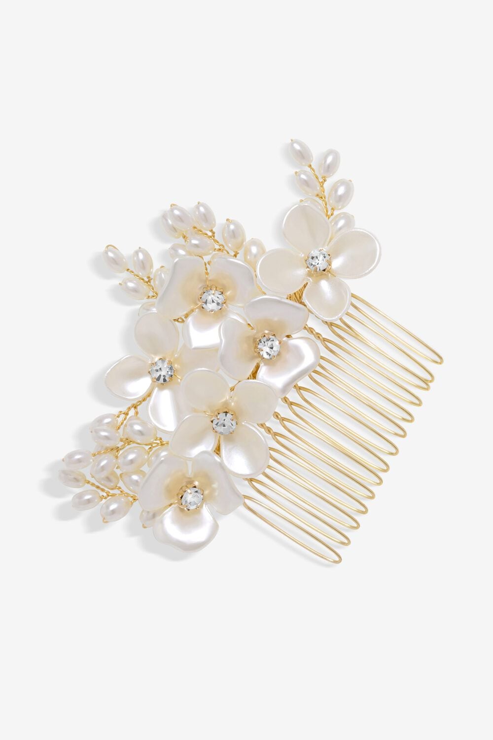 Jon Richard Gold Plated White Floral And Crystal Hair Comb image 1