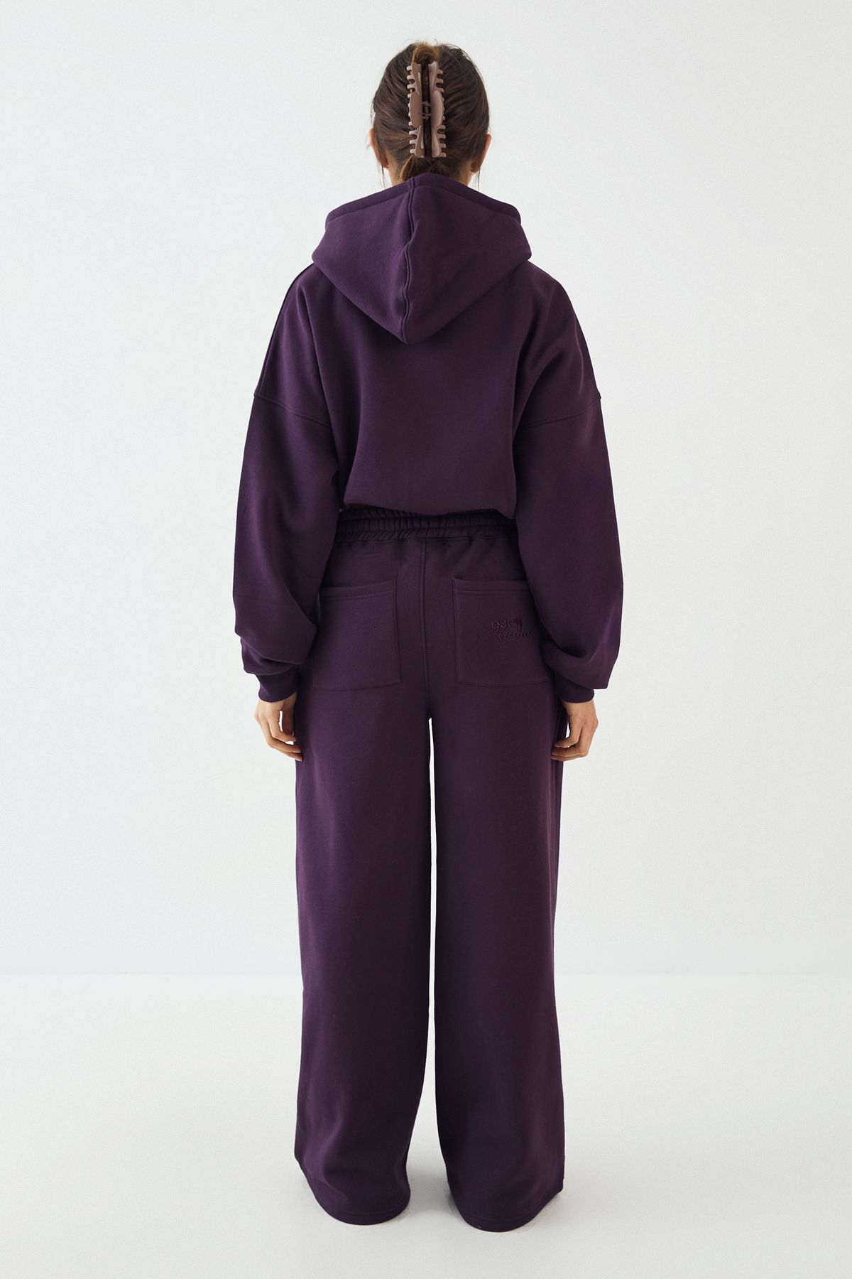 DSGN Studio DSGN Studio Towelling Applique Boxy Zip Through Hoodie Aubergine image 2