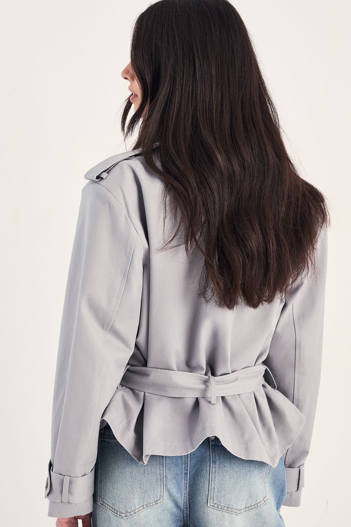 NastyGal Premium Short Trench Grey image 4
