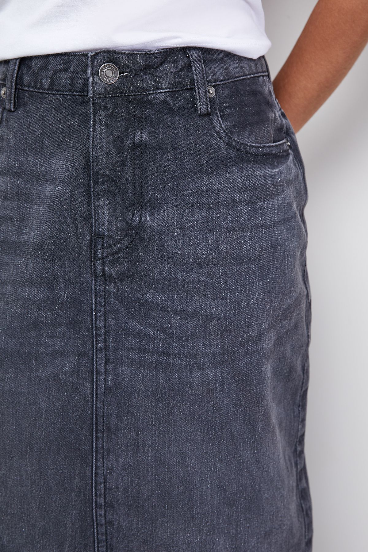 Warehouse Mid Grey Denim Mid Waist Midaxi Skirt PLT
