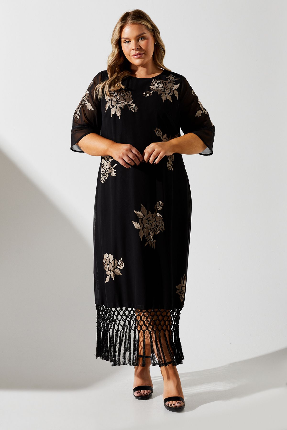 Coast Plus Fringe Hem Embellished Shift Dress Black image 1