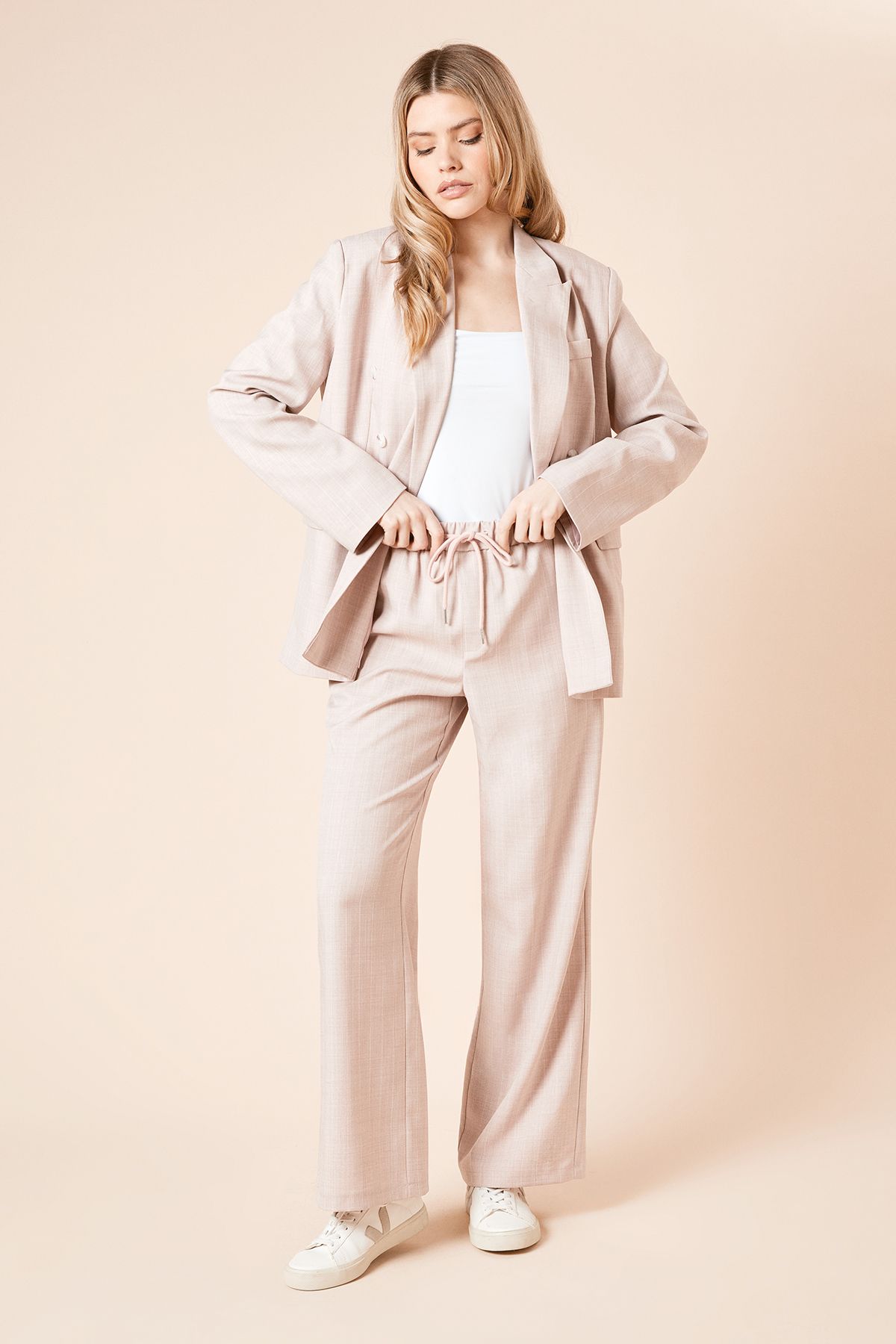 Dorothy Perkins Elasticated Waist Wide Leg Stripe Trouser Pink image 1