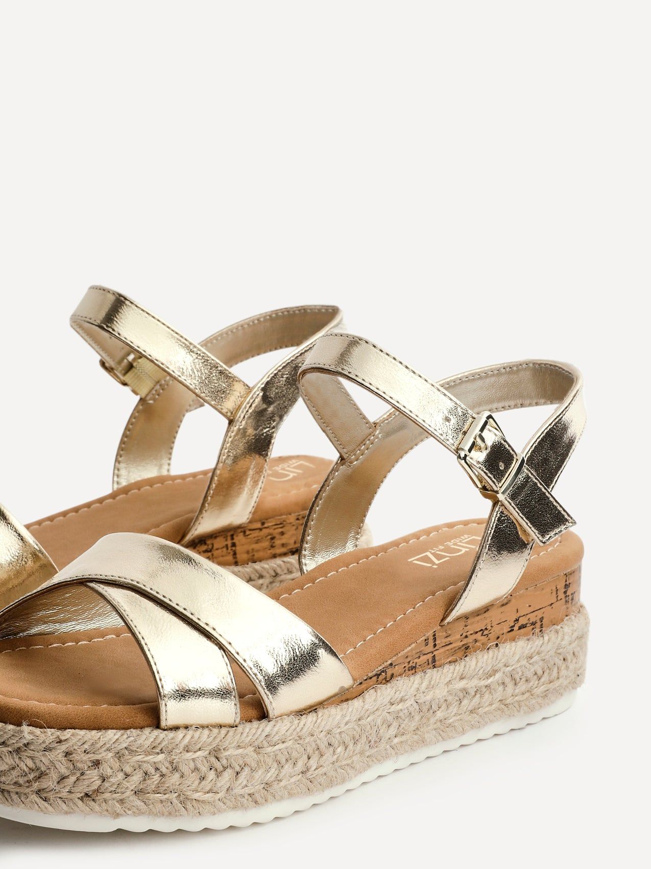 Linzi Sarelli Wide Fit Gold Flatform Sandals image 4