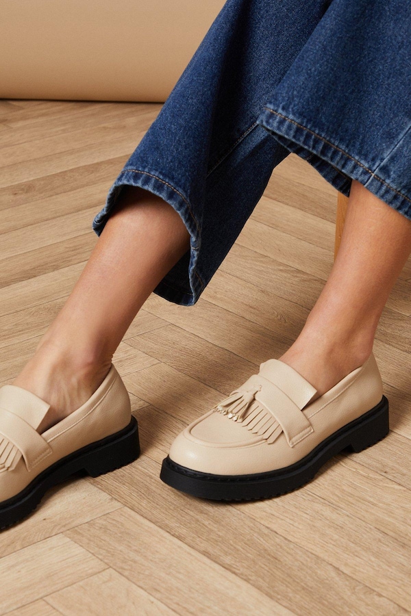 Oasis Lucinda Faux Leather Tassel Chunky Loafers Beige