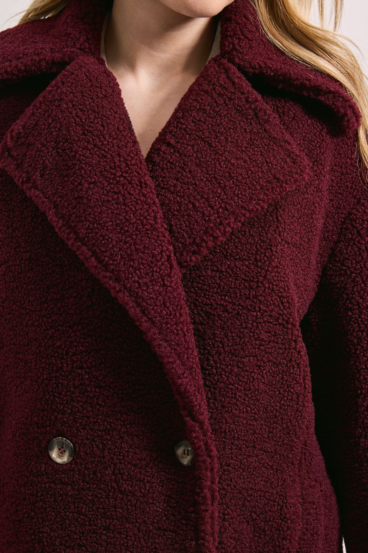 Dorothy Perkins Cosy Teddy Oversized Coat Burgundy image 5