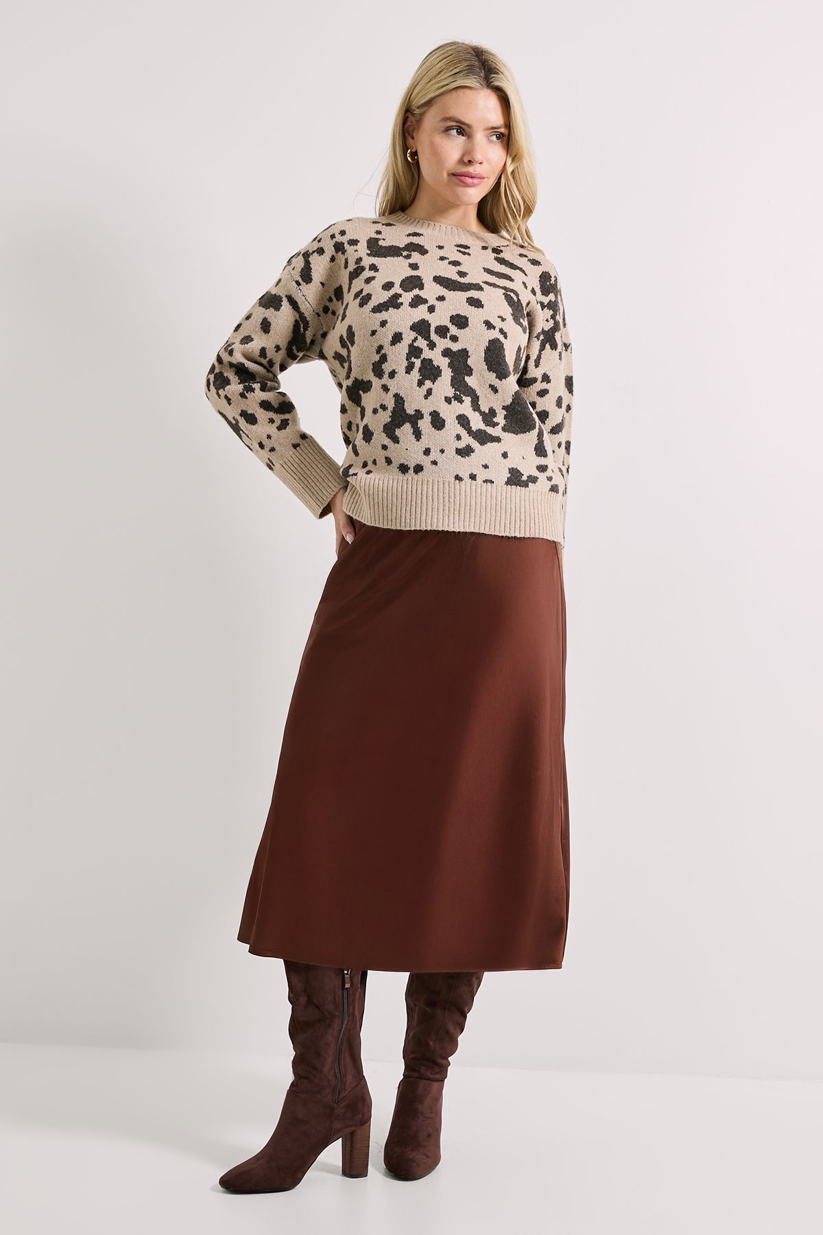 Dorothy Perkins Animal Jacquard Crew Jumper Oatmeal