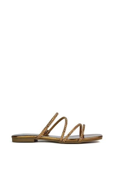 XY London 'Kiki' Flat Diamante Slider Sandal Shoes With Square Toe
