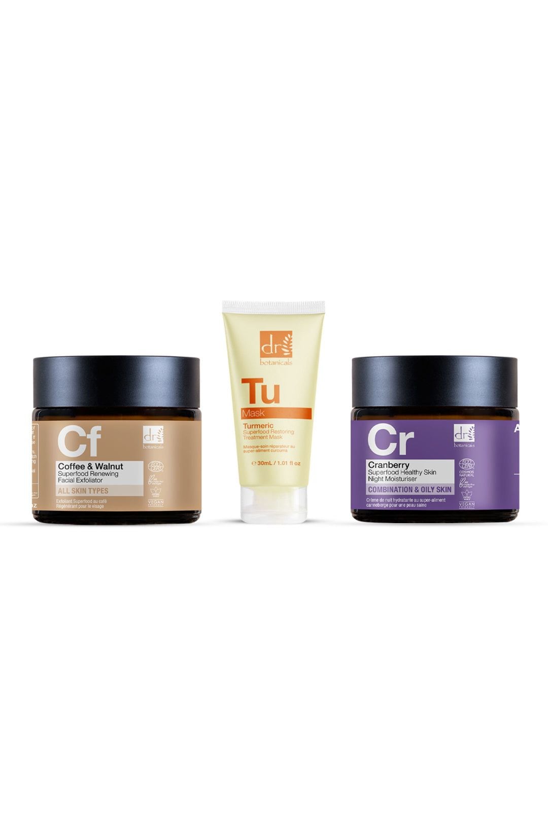 Dr. Botanicals Anti-Ageing Coffee Exfoliator + Cranberry Night Cream 60ml + Turmeric Mask 30ml image 1