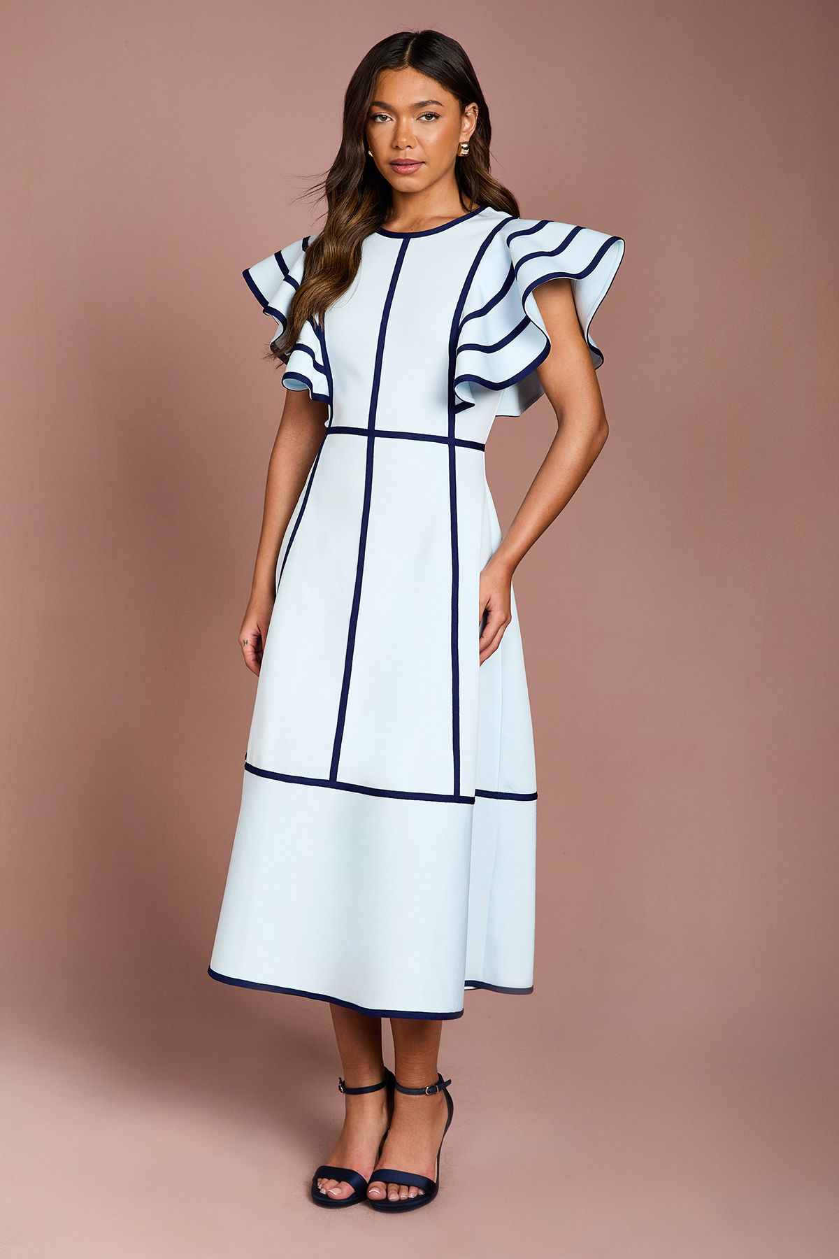 Coast Shoulder Piped Bandage Midi Dress Pale Blue image 1