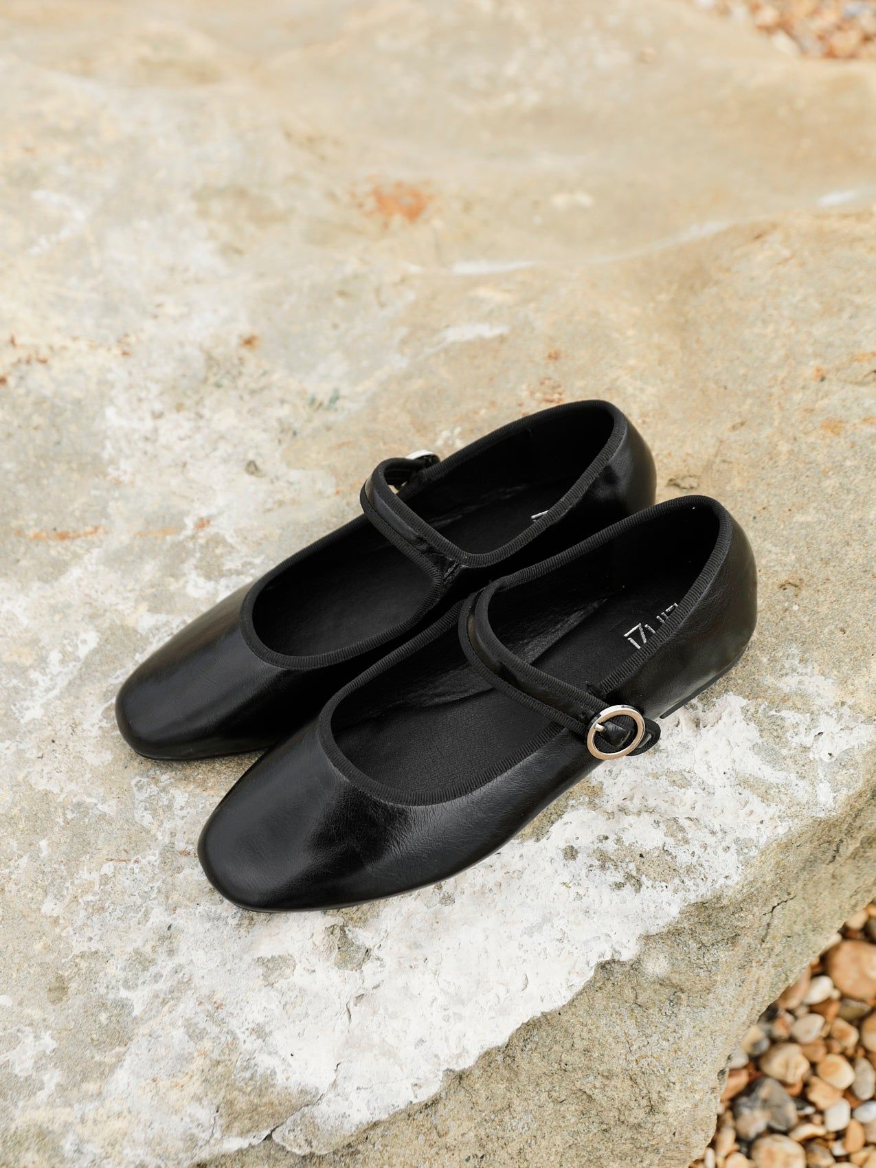 Linzi Graceful Black Faux Leather Ballet Pumps image 2