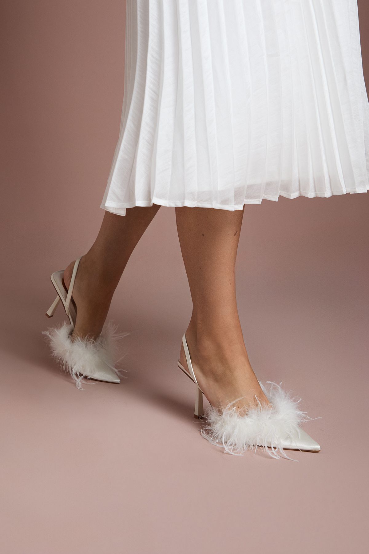 Coast Bridal Marina Satin Feather Pointed Slingback High Stiletto Court Shoes White image 1