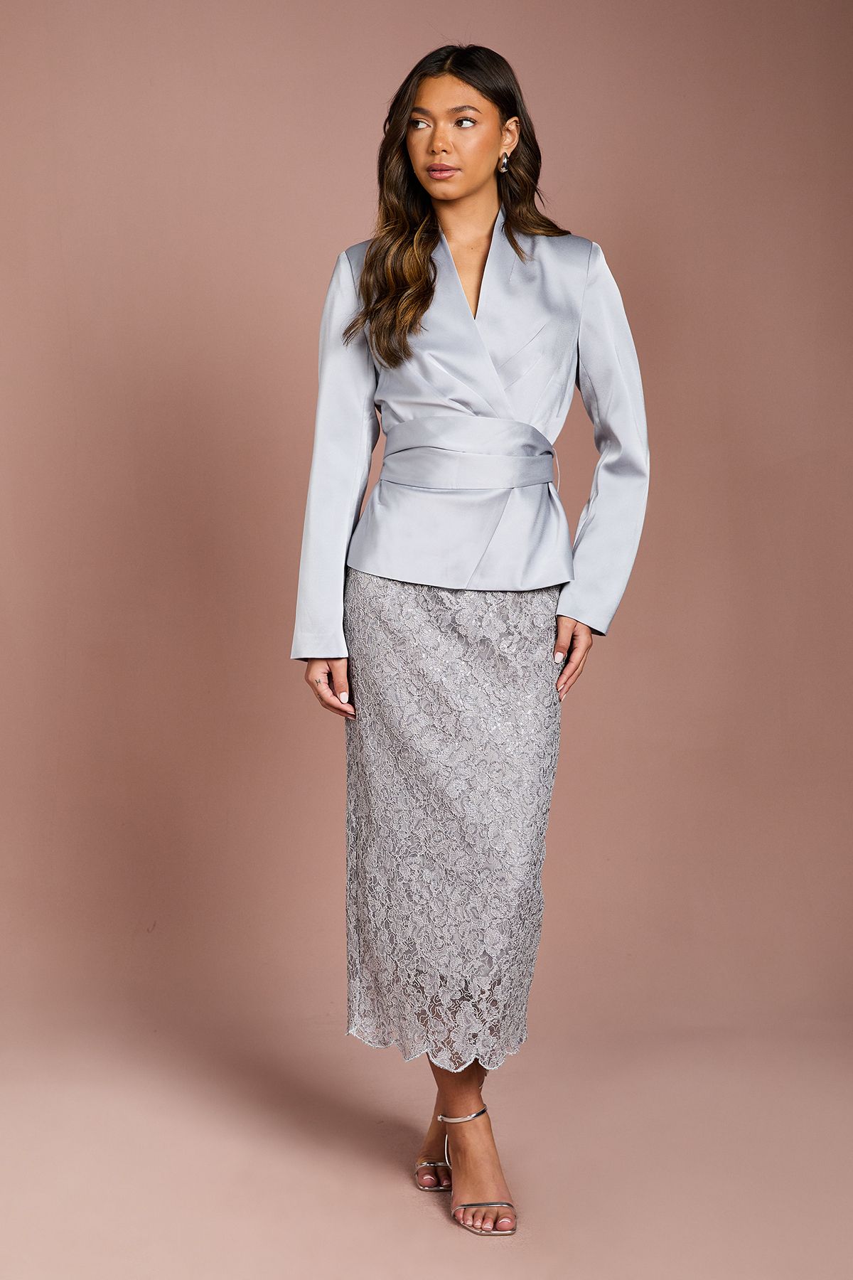 Coast Lace Sequin Pencil Skirt Silver image 1