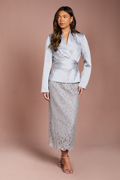 Coast Lace Sequin Pencil Skirt Silver