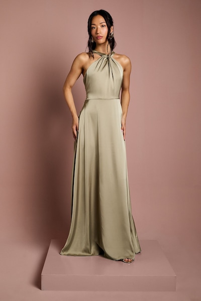 Coast Coast Honoured Twist Halterneck Satin Maxi Bridesmaid Dress Olive