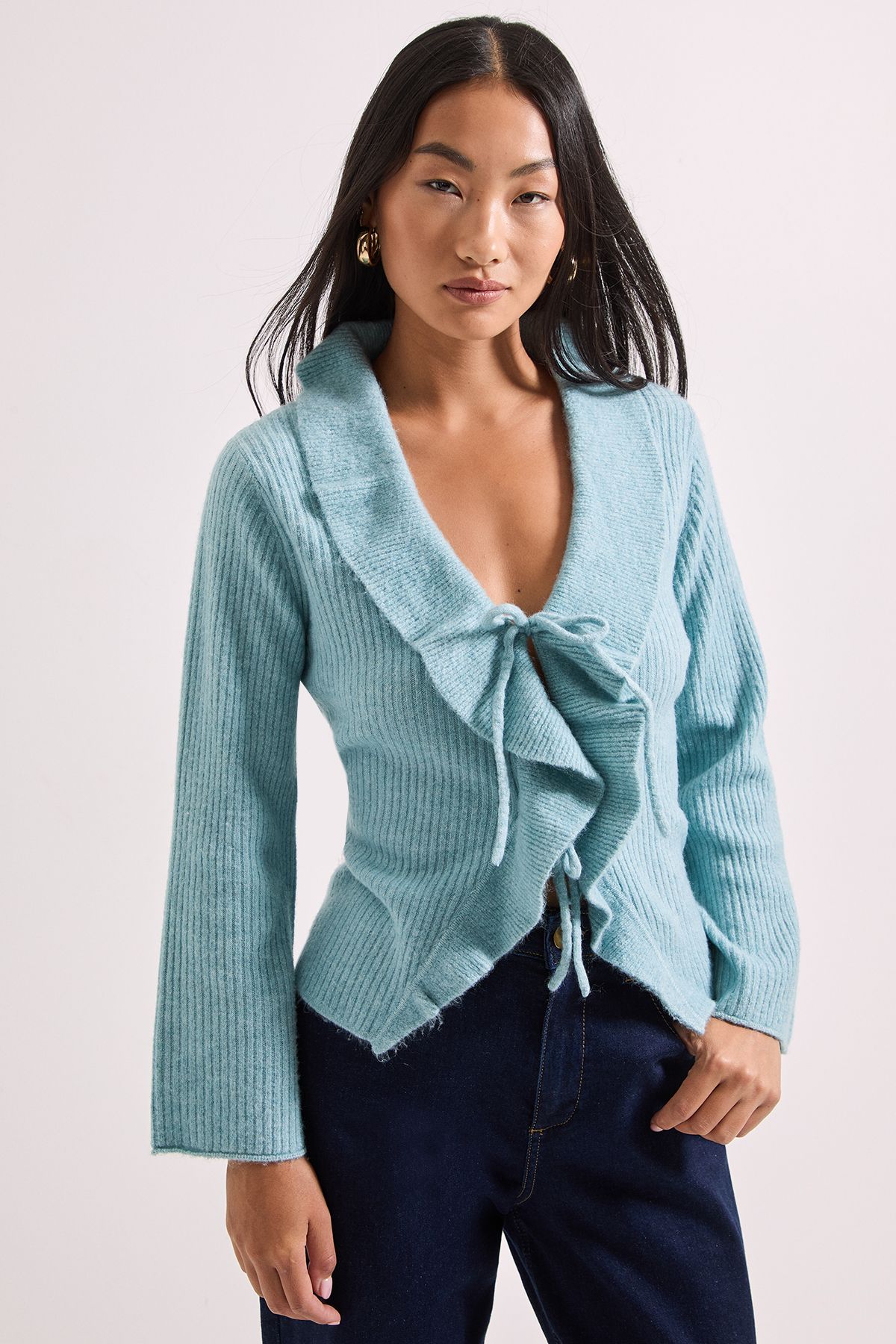 Dorothy Perkins Petite Ruffle Tie Front Cardigan Pale Blue image 4