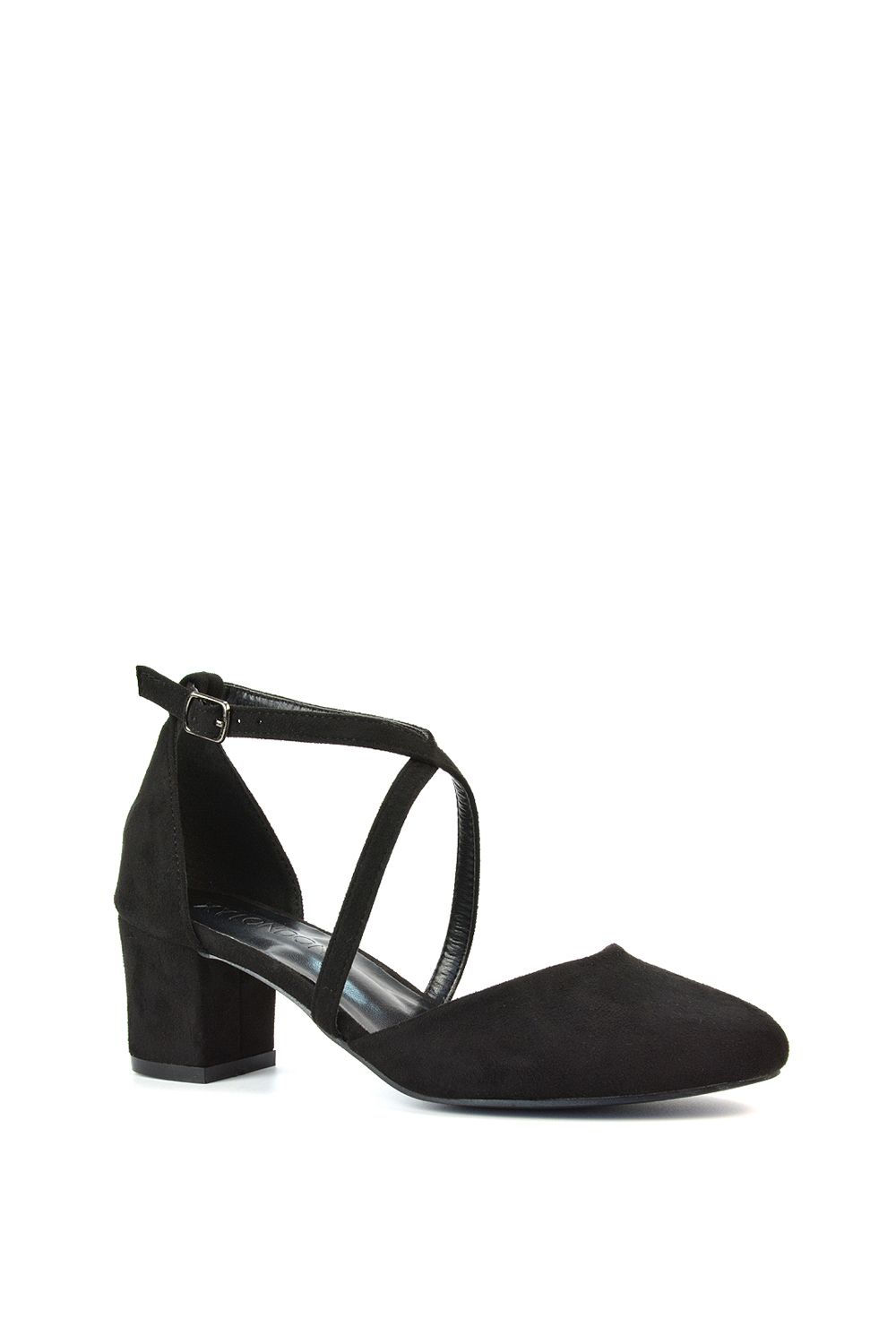XY London 'Cindy' Strappy Mid Low Block Heel Court Shoes with Ankle Strap image 2
