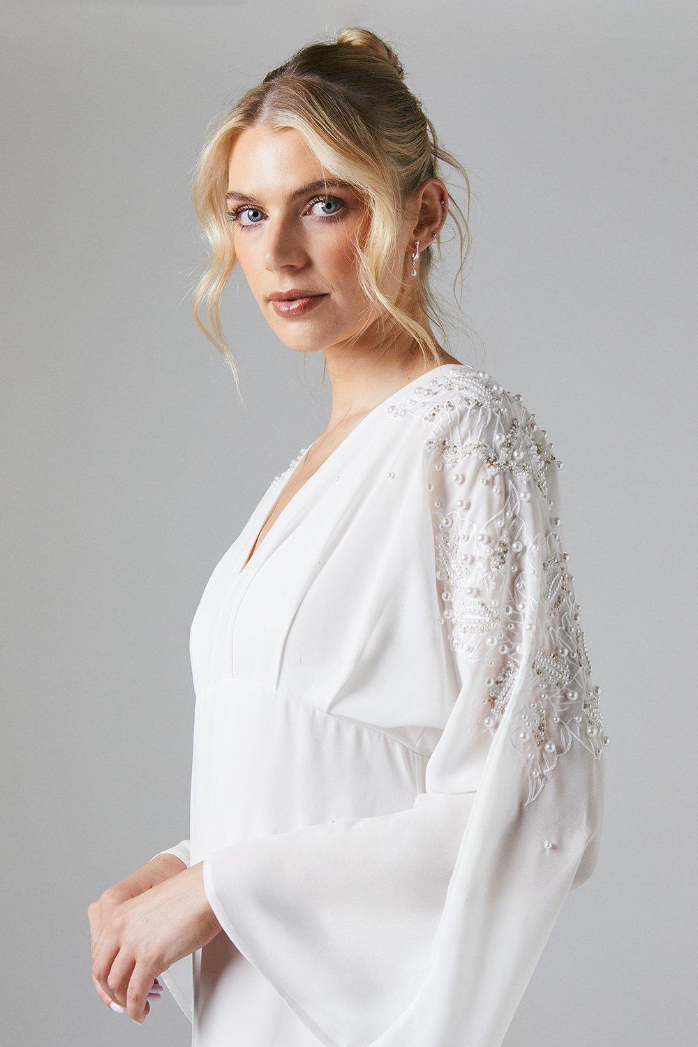 Coast Premium Kimono Sleeve Embellished Fishtail Wedding Dress With Cutwork Ivory image 4